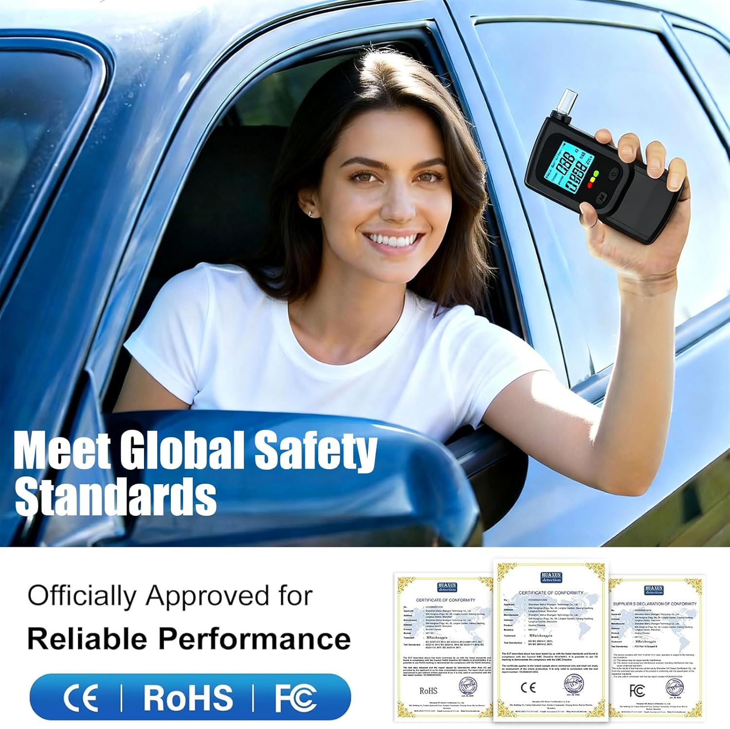 Breathalyzer, LCD Digital Alcohol Tester with 20 Mouthpieces - Portable & Easy to Use for Personal, Home, and Party Safety High Accuracy Breath (Black)