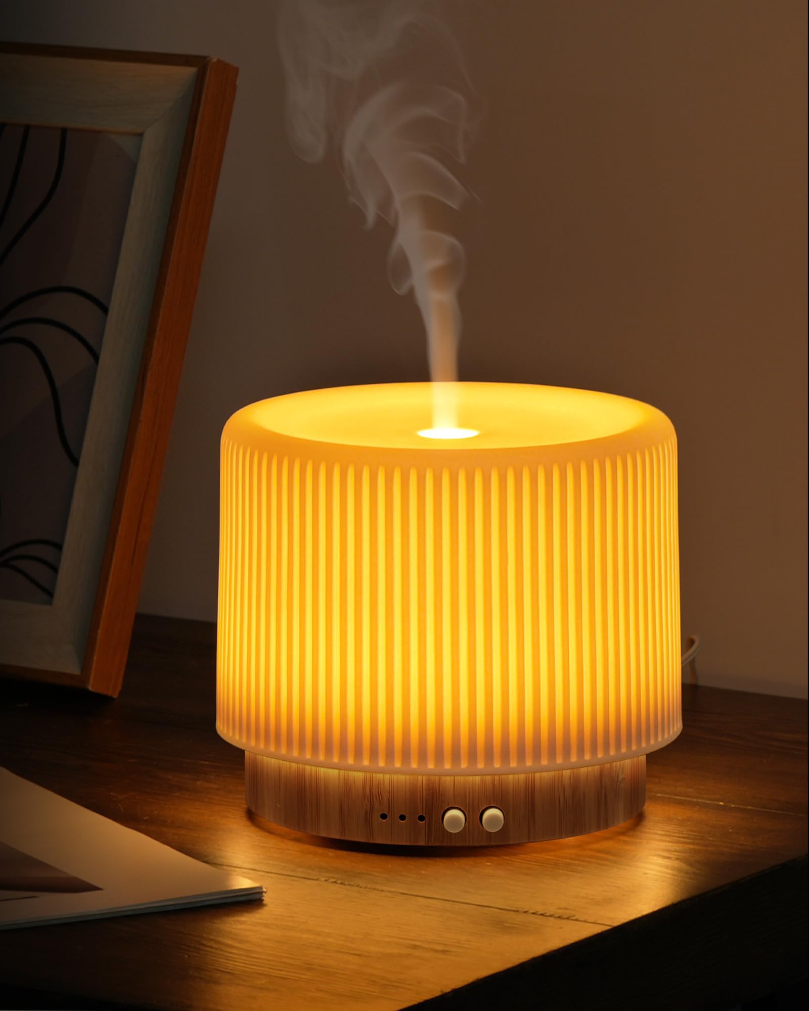 Onaboviva Buba - Difusor de aroma ultrasónico con humidificación de cerámica y bambú, luz de bienestar, temporizador, apagado automático, sin BPA, construcción silenciosa < 25 dB