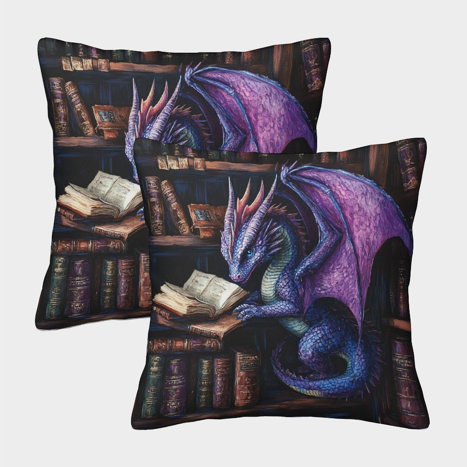 kaiyun 2 Pack Purple And Blue Dragon,Bookcase Luxury Digital Printed Soft 3D Themed Square Cushion Cover 45x45cm