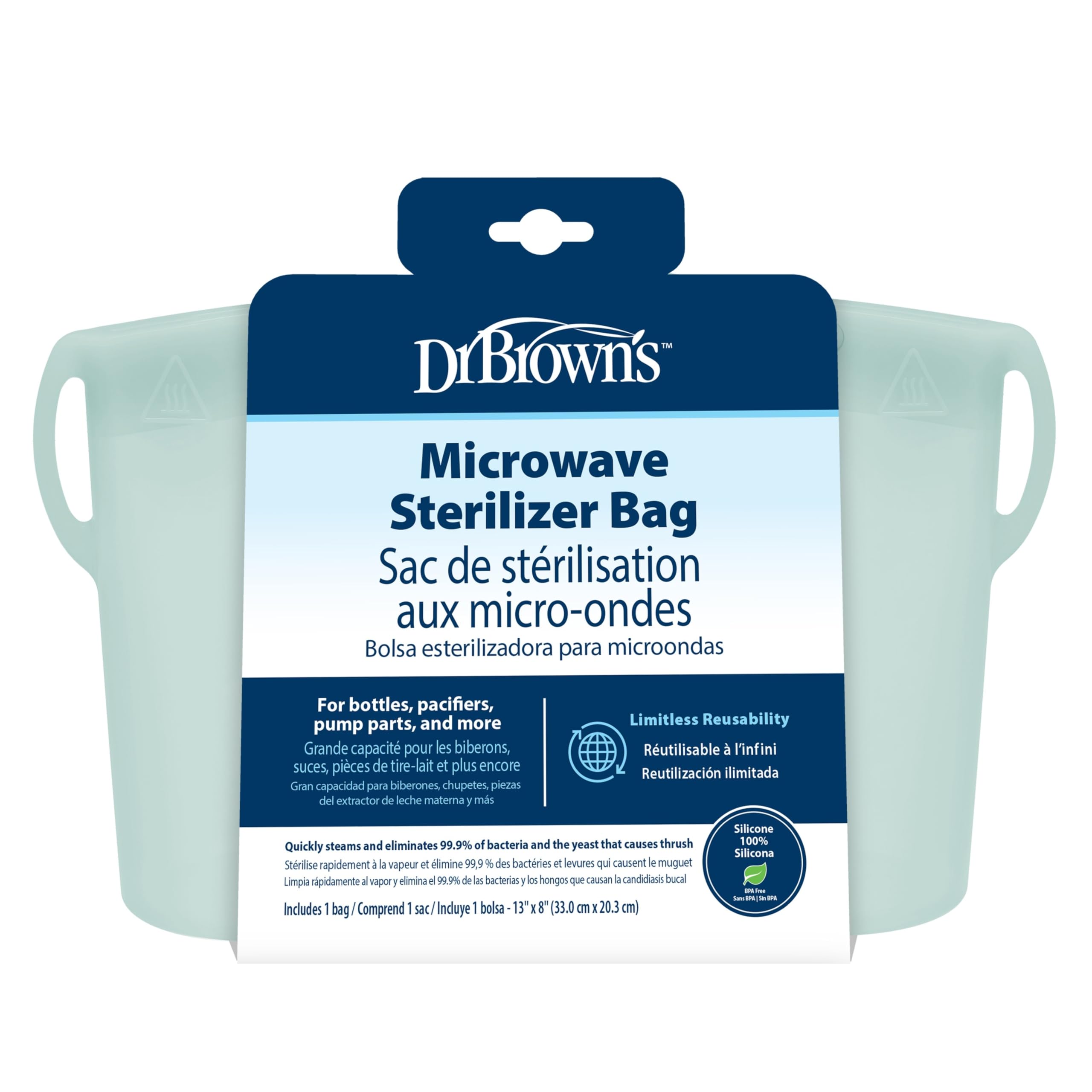 Dr. Brown's 100% Silicone Microwave Steam Sterilizer Bag for Baby Bottles, Breast Pump Parts & Other Toddler Accessories, Reusable Sterilizing Bag