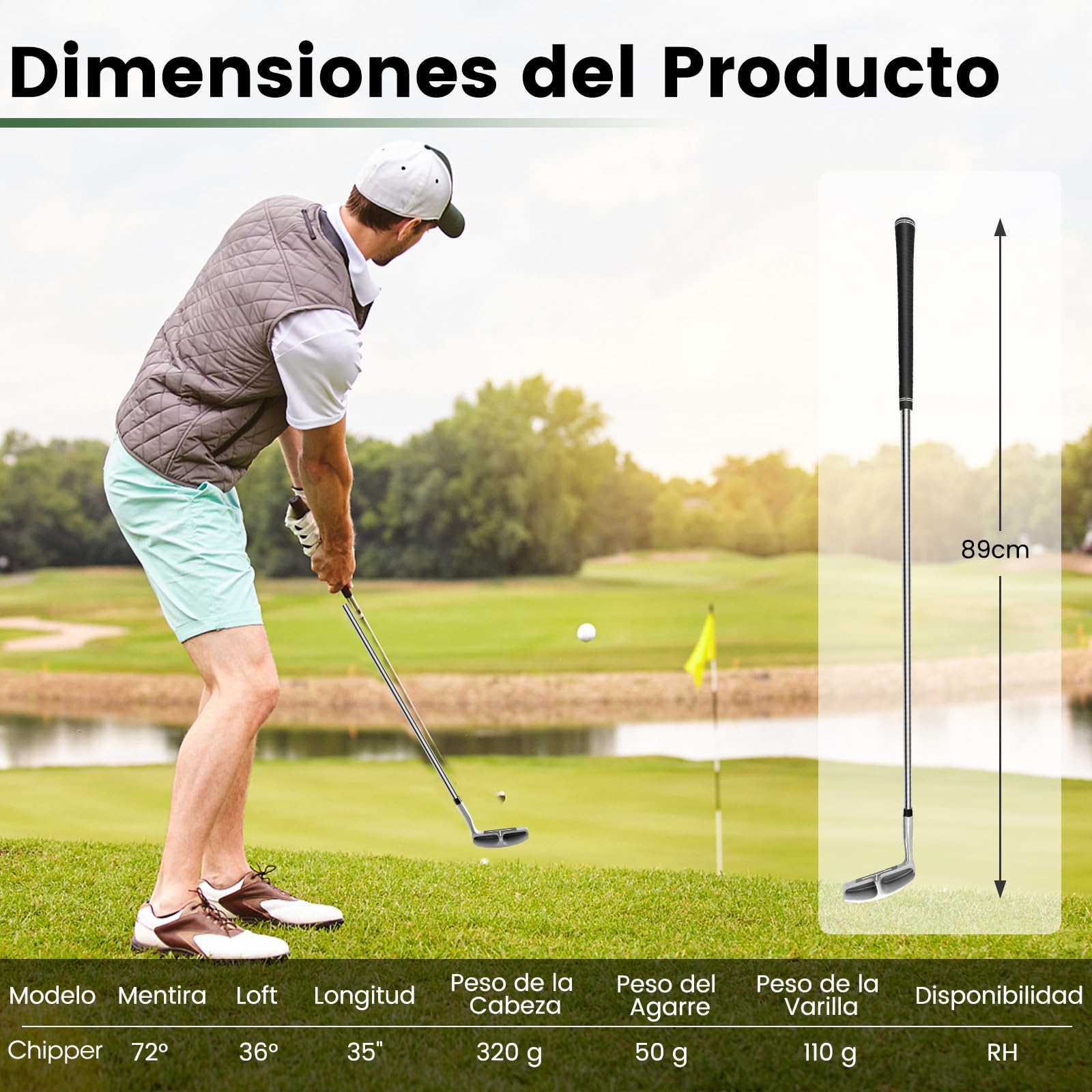 COSTWAY Astilladora de Palos de Golf, Chipper, Cuña de Lanzamiento 36° para Diestros