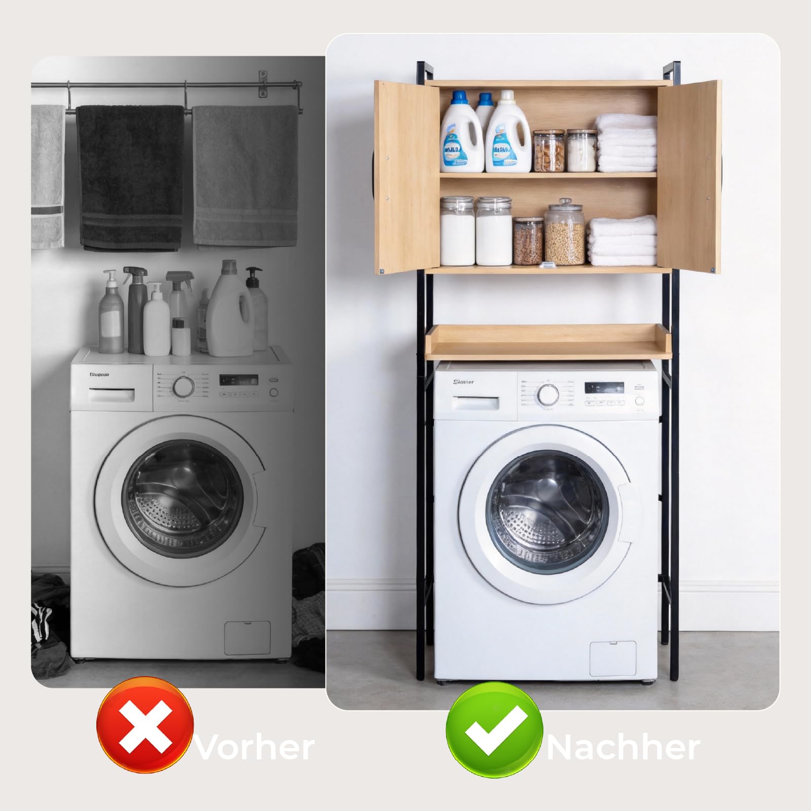 LEADZM Waschmaschinenschrank, Waschmaschinenregal Regal über Waschmaschine | Toilettenregal mit Schrank, Badregal, 64,5 x 30 x 171 cm