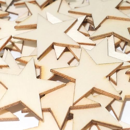 Miniatura 7 de Estrellas pequeñas de madera de 1 pulgada para manualidades, 200 piezas de adornos de madera sin terminar para hacer banderas de madera y