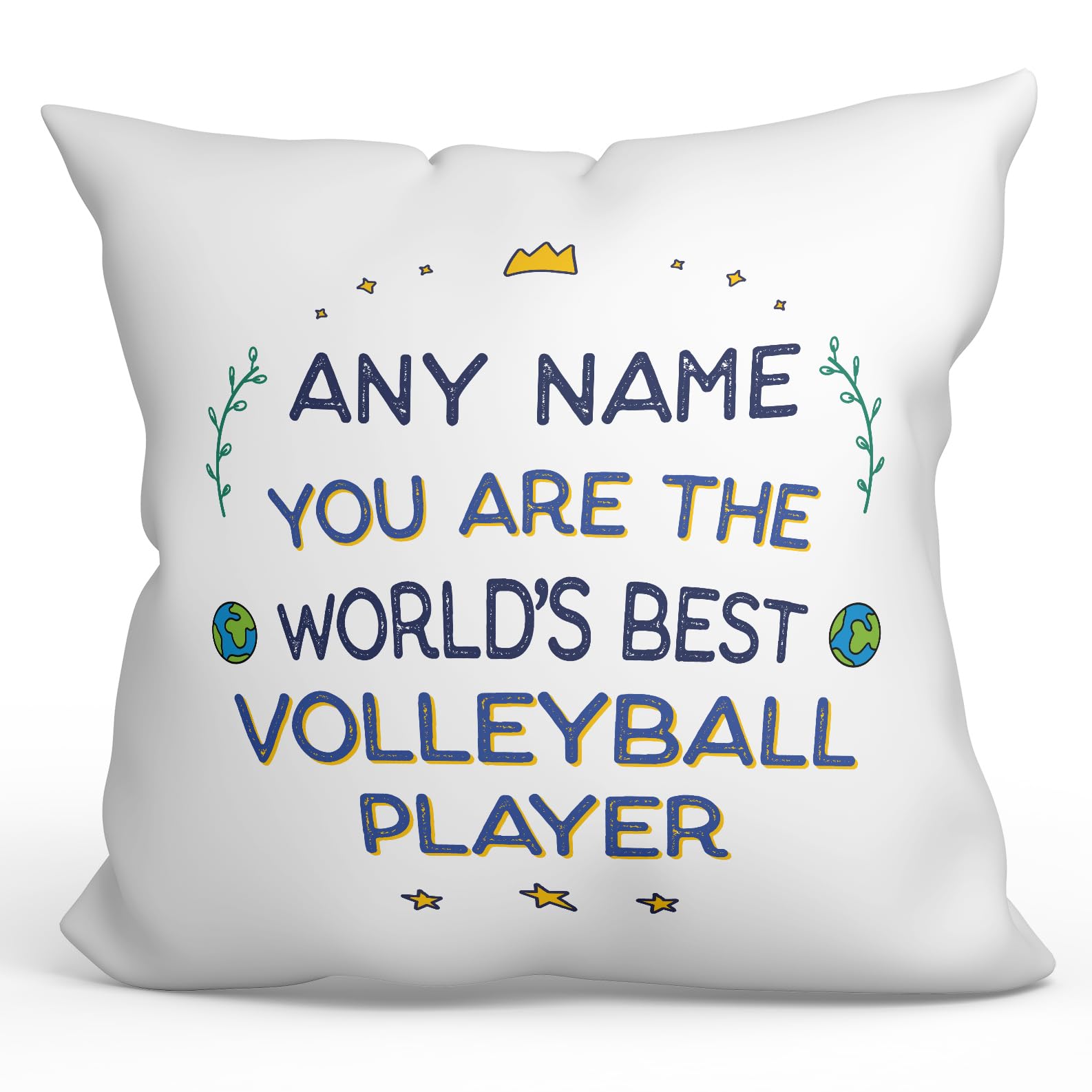 MUGFFINS Personalised Cushion for VOLLEYBALL PLAYER Padding included - in English - World's Best - Funny custom gift - Pillow: cover and filling 15.7x15.7 inches โ image 1