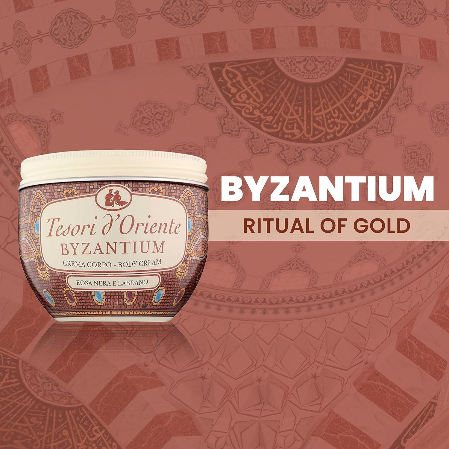 Tesori d'Oriente Crema Corpo Byzantium, 12 Stück Körpercreme, schwarze Rose und Ladanum, 300 ml + 1 Packung gratis Felce Azzurra Talk im Beutel, 100 g