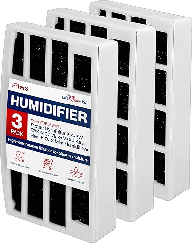 LifeSupplyUSA Filtros humidificadores compatibles con Protec DynaFilter K14-3W CVS 4100 Vicks V400 Kaz Health Cool Mist Humidificadores