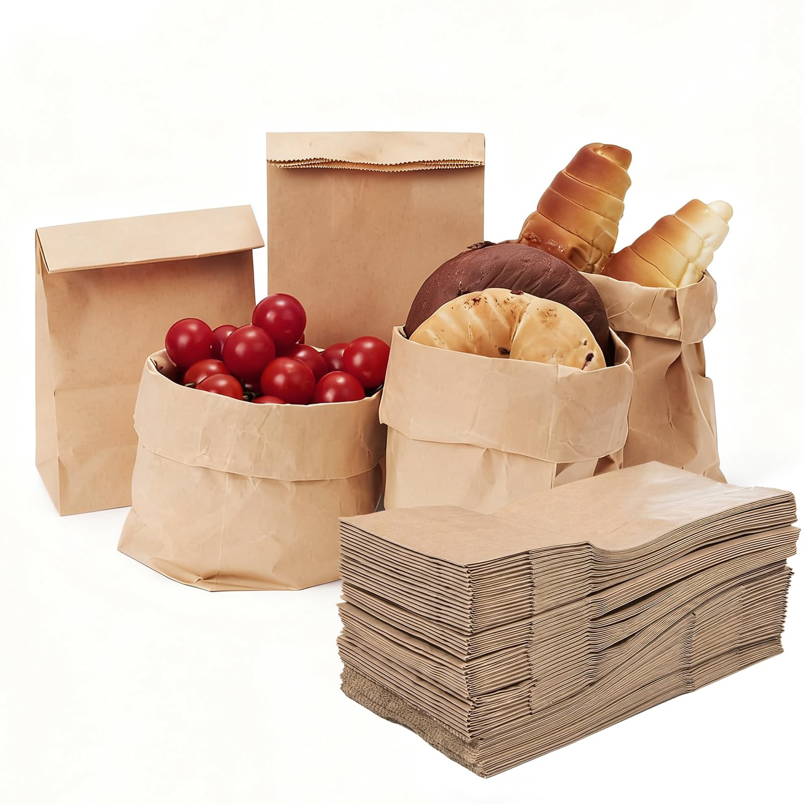 Bomxmon Brown 50 Pcs Paper Bread Bags, 9.4 × 5.1 × 3.1 Inch Kraft Toast Bags, Kraft Paper Bread Bags For Snacks Bakery Treat Packaging, Home Kitchen