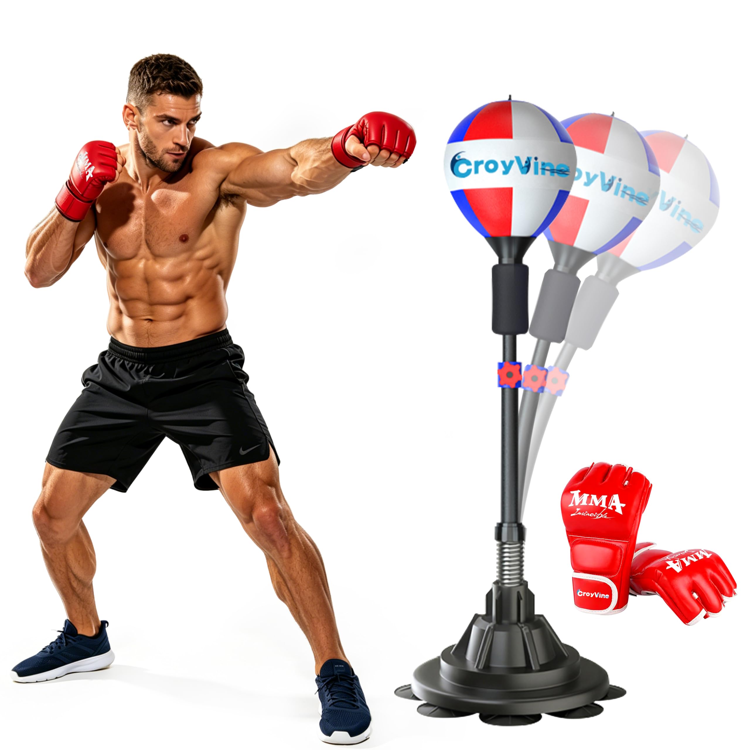 Freestanding Reflex Punching Bag, Height Adjustable Speed Punching Ball for Adults & Teens, Home Gym Boxing Equipment for Training, Reflex, Fitness & Body Shaping