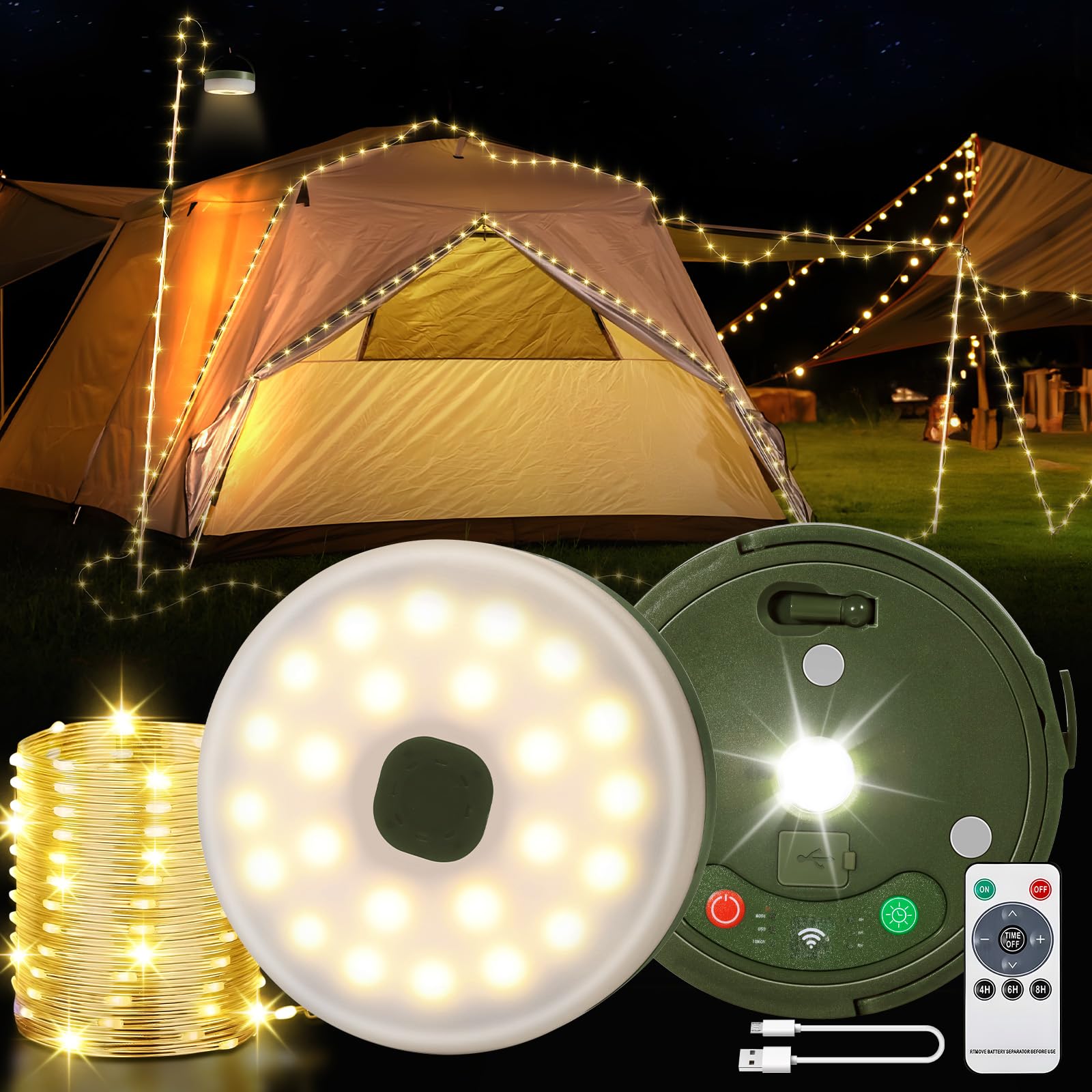 2 Meter LED-Camping-Lichterkette – Wasserdicht, 4 Modi, Mit Batteriebetrieb Für Zelt, Garten & Balkon