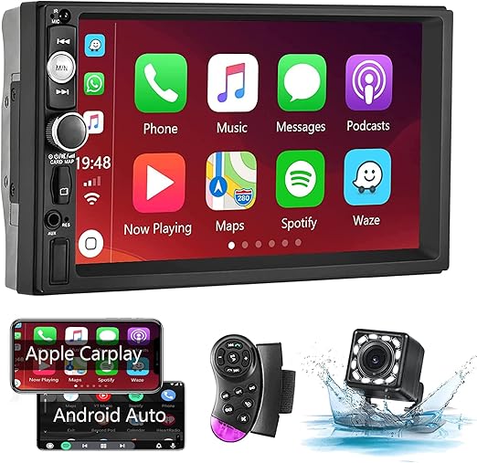 Double Din Car Stereo with Apple Carplay Android Auto Bluetooth Handsfree Mirror Link 7 Inch