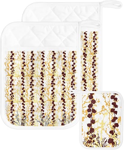 Miniatura 43 de Juego de 3 agarraderas de tela de toalla con bolsillo para cocina, antideslizante y aislante de calor, guantes de horno gruesos para hornear