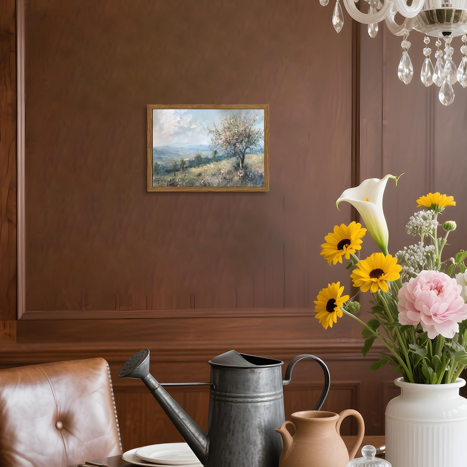 Cottage Core Wall Art Vintage Cottagecore Wall Decor Pictures Blue Nature Country Landscape Poster Painting Canvas Print for Bedroom Living Room Farmhouse 8x10 inch Wood Framed - Image 5