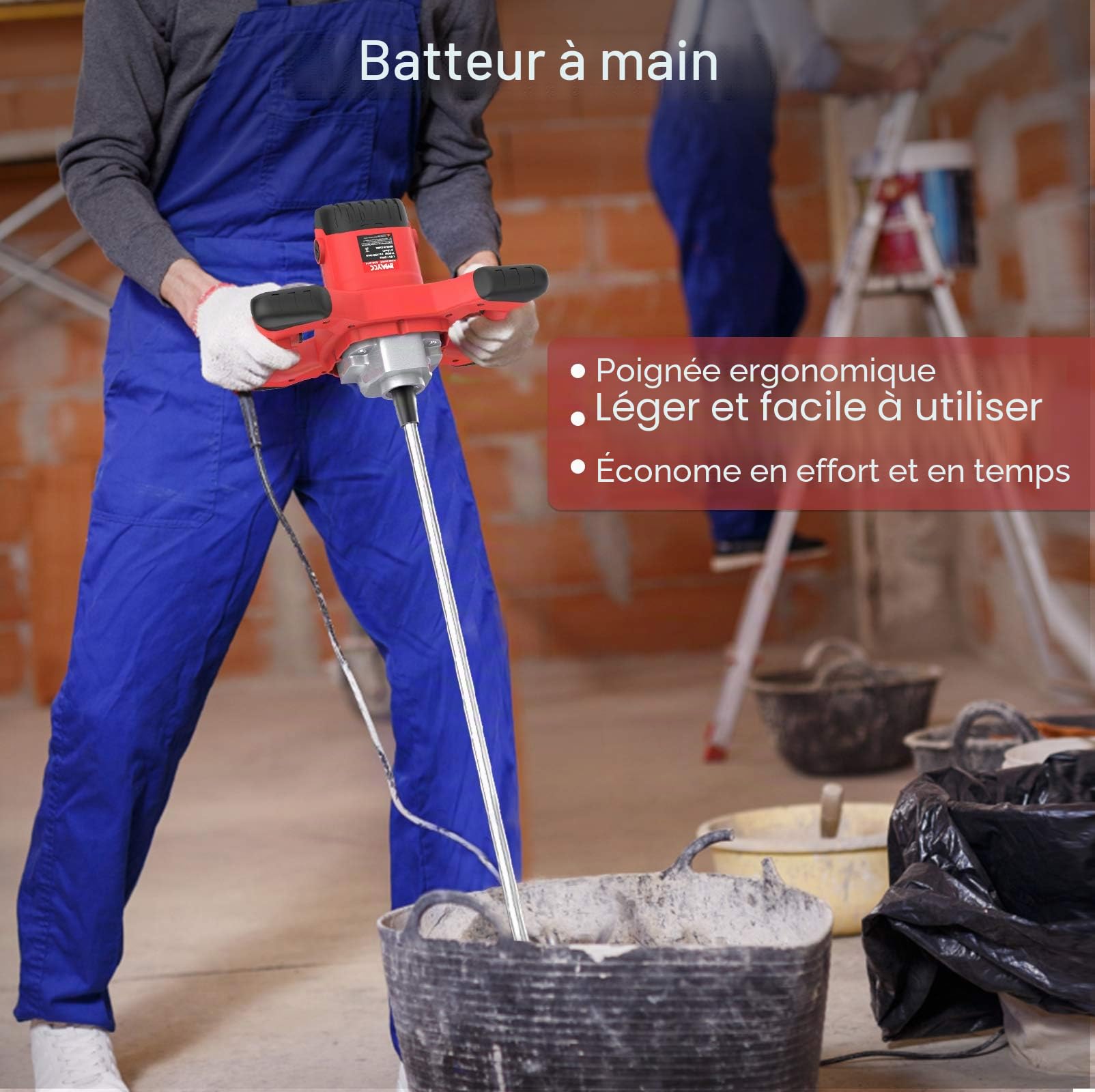 IMAYCC Mélangeur de mortier 2100 W, 270-930 tr/min, 6 vitesses, robinet à béton 220 V, tige spirale M14, mélangeur pour mortier Ø 120 mm, batteur manuel pour nourriture, plâtre, couleur