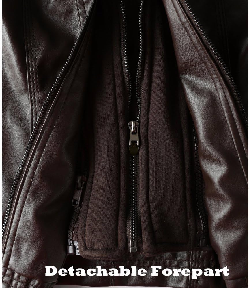 Faux Leather Jacket for Women Biker Jacket with Hood Womens Motorcycle Jacket