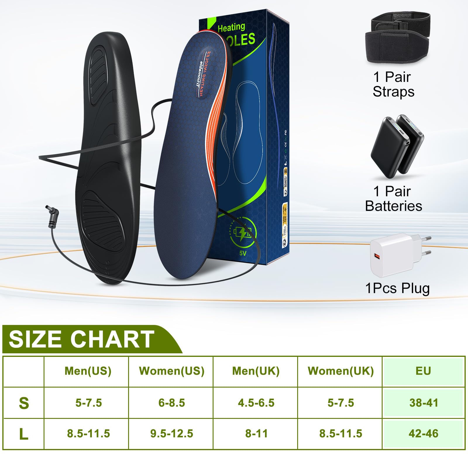 5V Solette Riscaldanti, Solette Riscaldanti Piedi a Batteria 6000mAh, Scaldapiedi Con controllo dell' Batteria, Solette Termiche Con 4 Temperature, Scalda Piedi per Sport, Sci, Campeggio, Ciclismo(L)