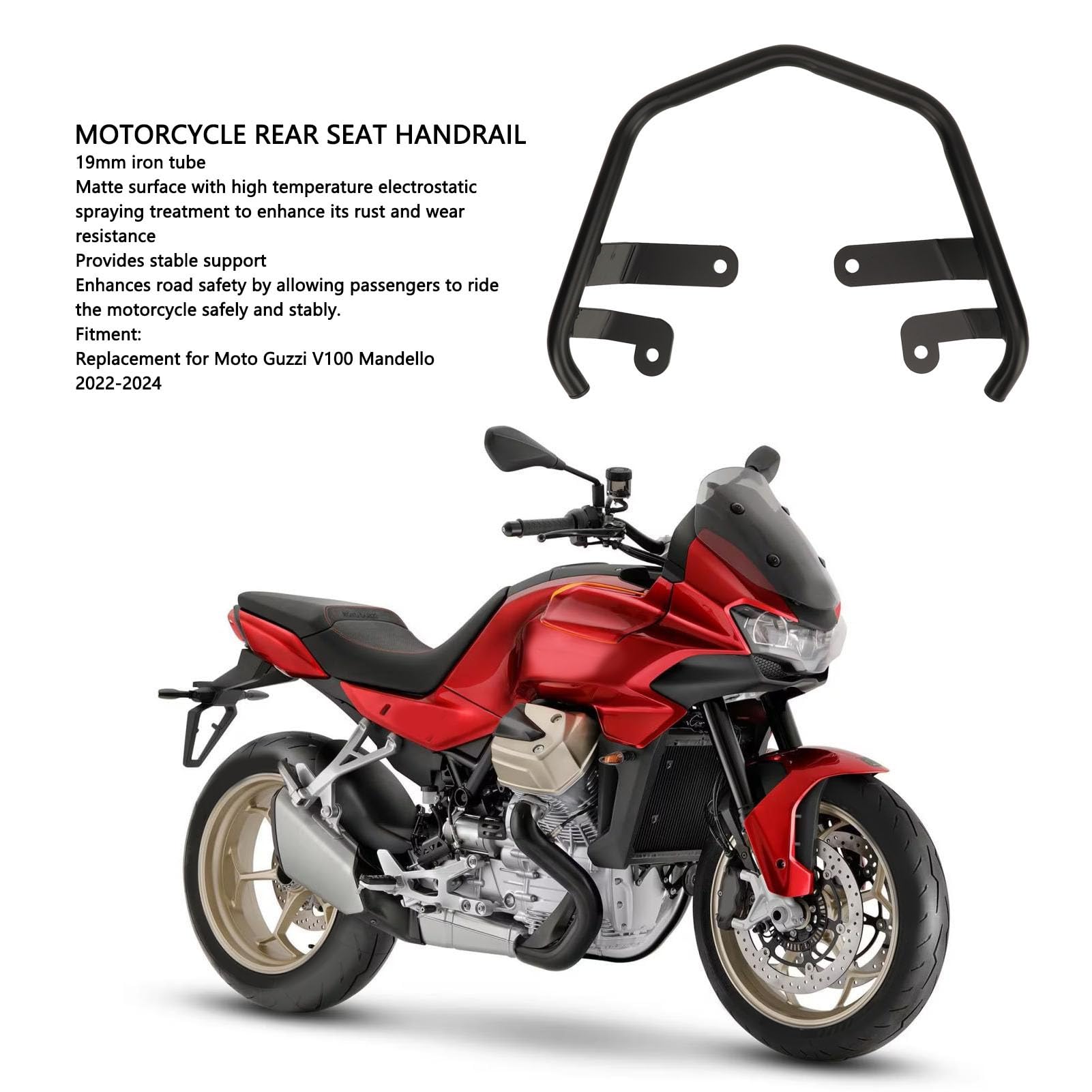 Akozon Motorrad-Rücksitz-Sozius-Haltegriffe, Griff, Armlehnenverkleidung, 19 Mm Stabile Unterstützung für Moto Guzzi V100 Mandello 2022 Bis 2024