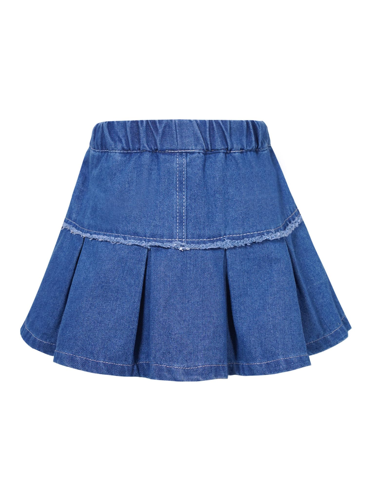 Oyolan Falda De Mezclilla Plisada con Cintura Elástica para Niñas Minifalda con Pantalones Cortos Uniforme Escolar Falda Vaquera De Verano