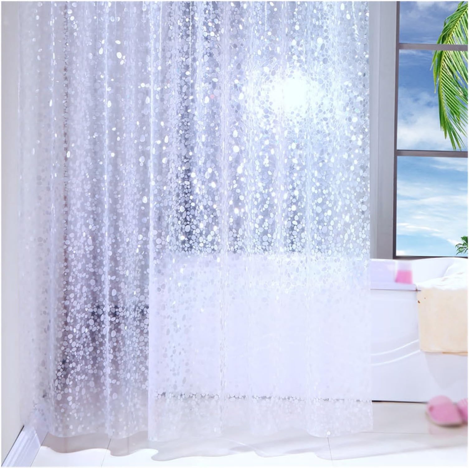 Translucent Bathroom Curtains Waterproof Mildew Cobblestone Pattern 3D Shower Curtain With Hooks Accessories For Bath wanglan (Color : Translucent, Size : 150x200cm WxH)