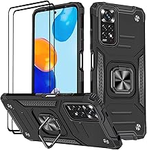 Case for Xiaomi Redmi Note 11 Pro/Note 11 Pro 5G, Protective Film [Pack of 2] Silicone TPU Hard PC Mobile Phone Cases 360 Degree Rotating Ring Holder Bumper Shock Absorption Protective Case -