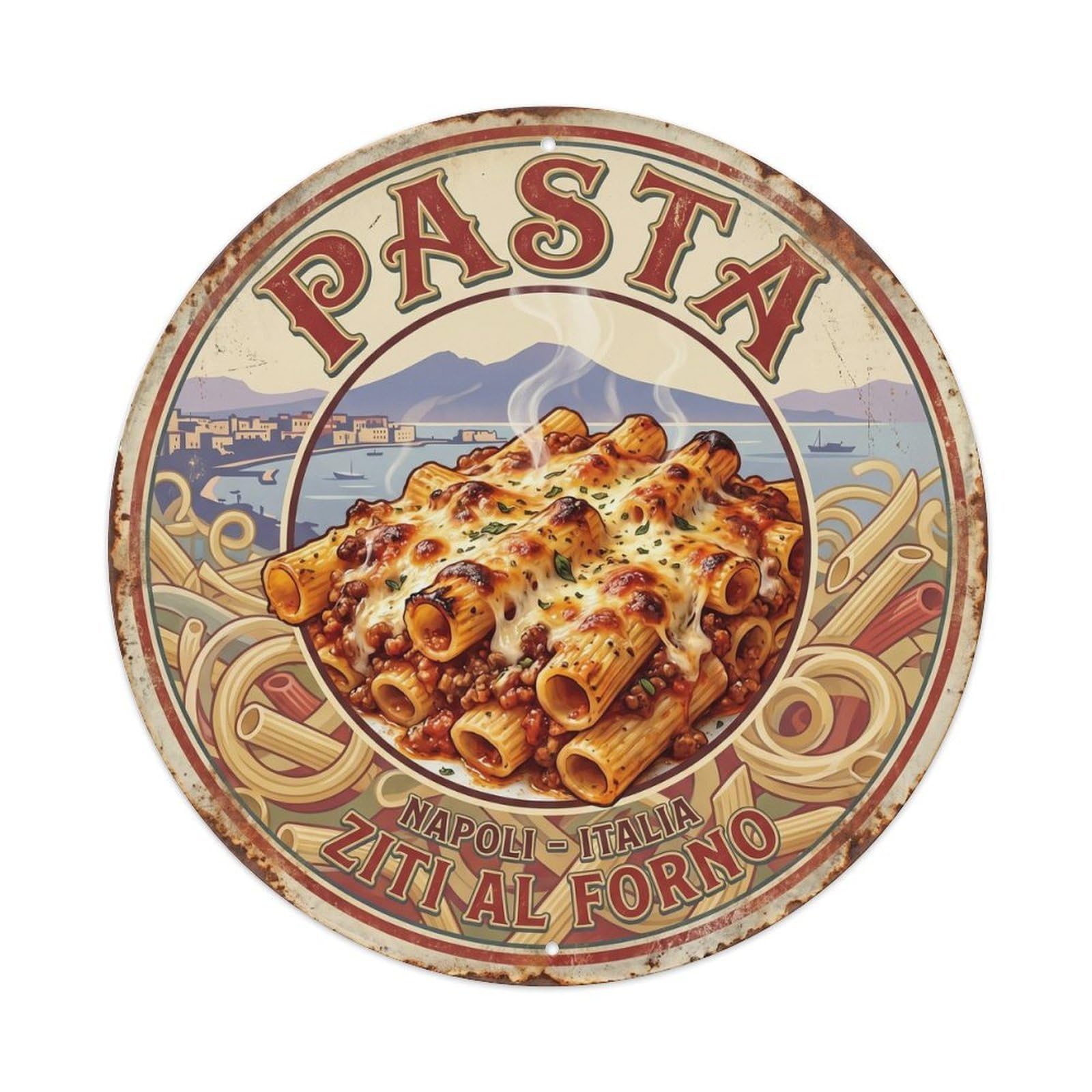 Mediterranean Cuisine Pasta Italian Vintage Travel Metal Tin Sign