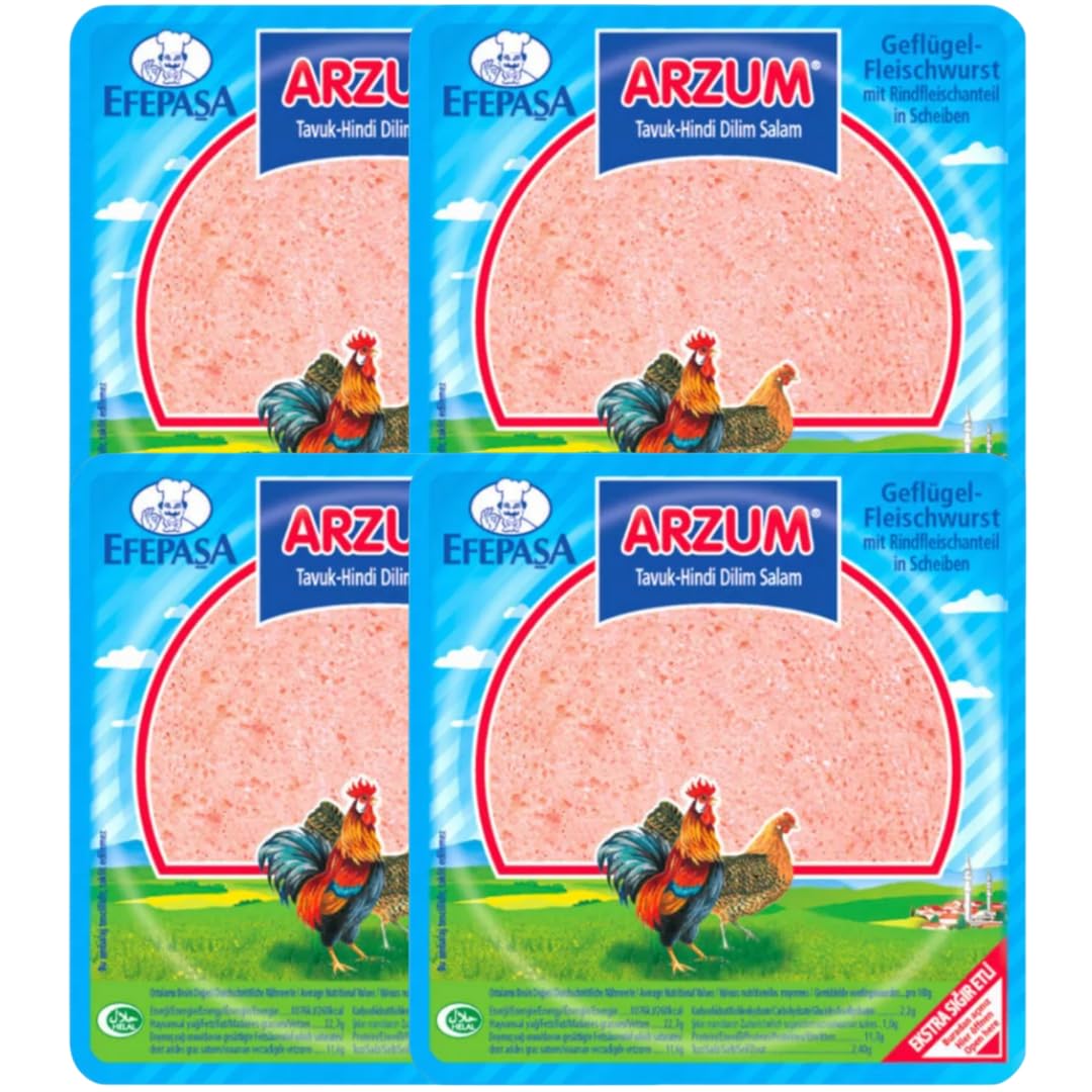 Geflügelsalami – Fein gewürzt, Geräuchert, Scheibenfreundlich | Hergestellt in der Türkei | Für Sandwiches & Snacks – Nettogewicht 200 g, 4 Er