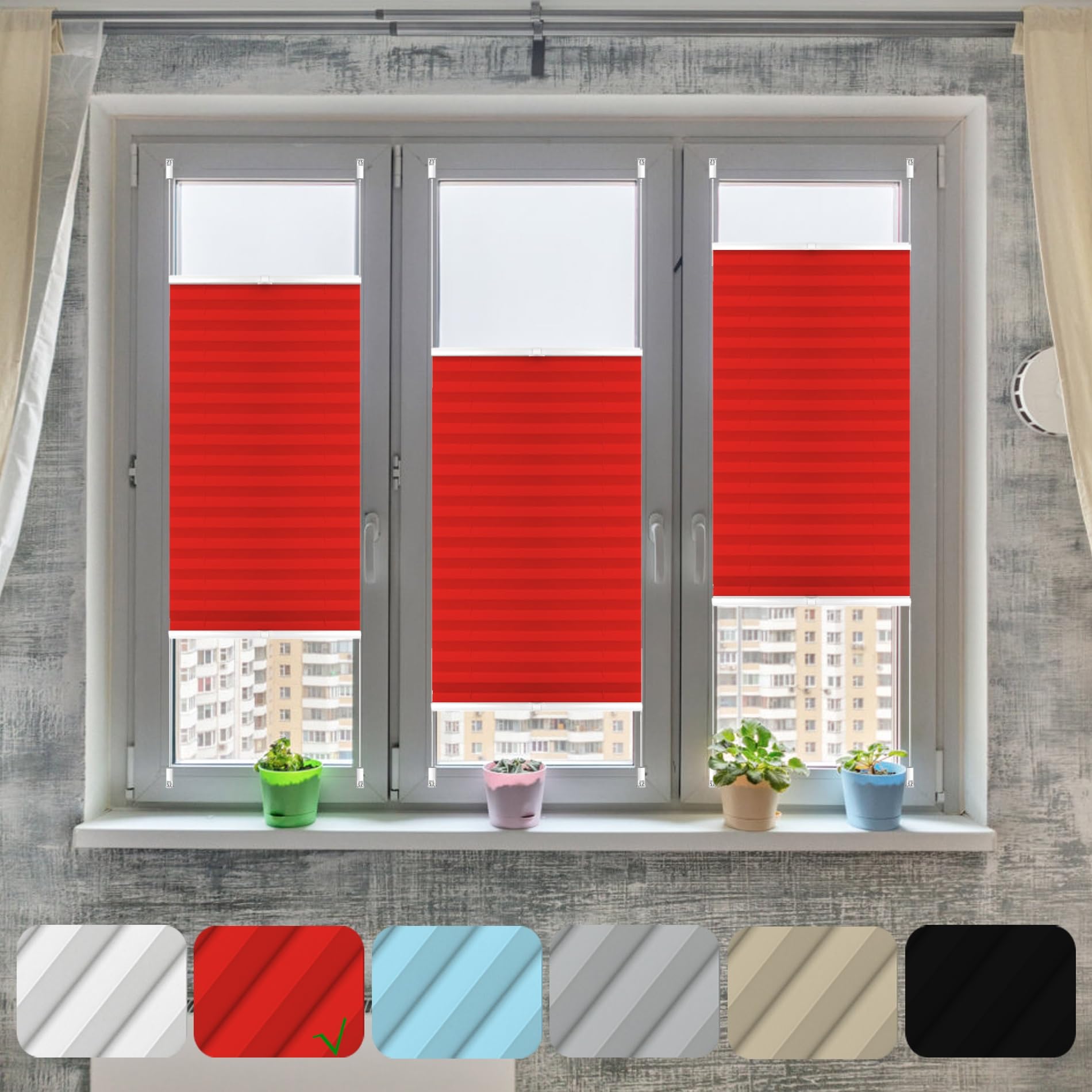 Store Plissé a Coller 65 x 170 cm sur Mesure pour Toutes Les fenêtres intérieures, Store Plissé Thermique Occultant Ouverture à Double Sens pour fenêtre, Stores, fenêtres, Rouge