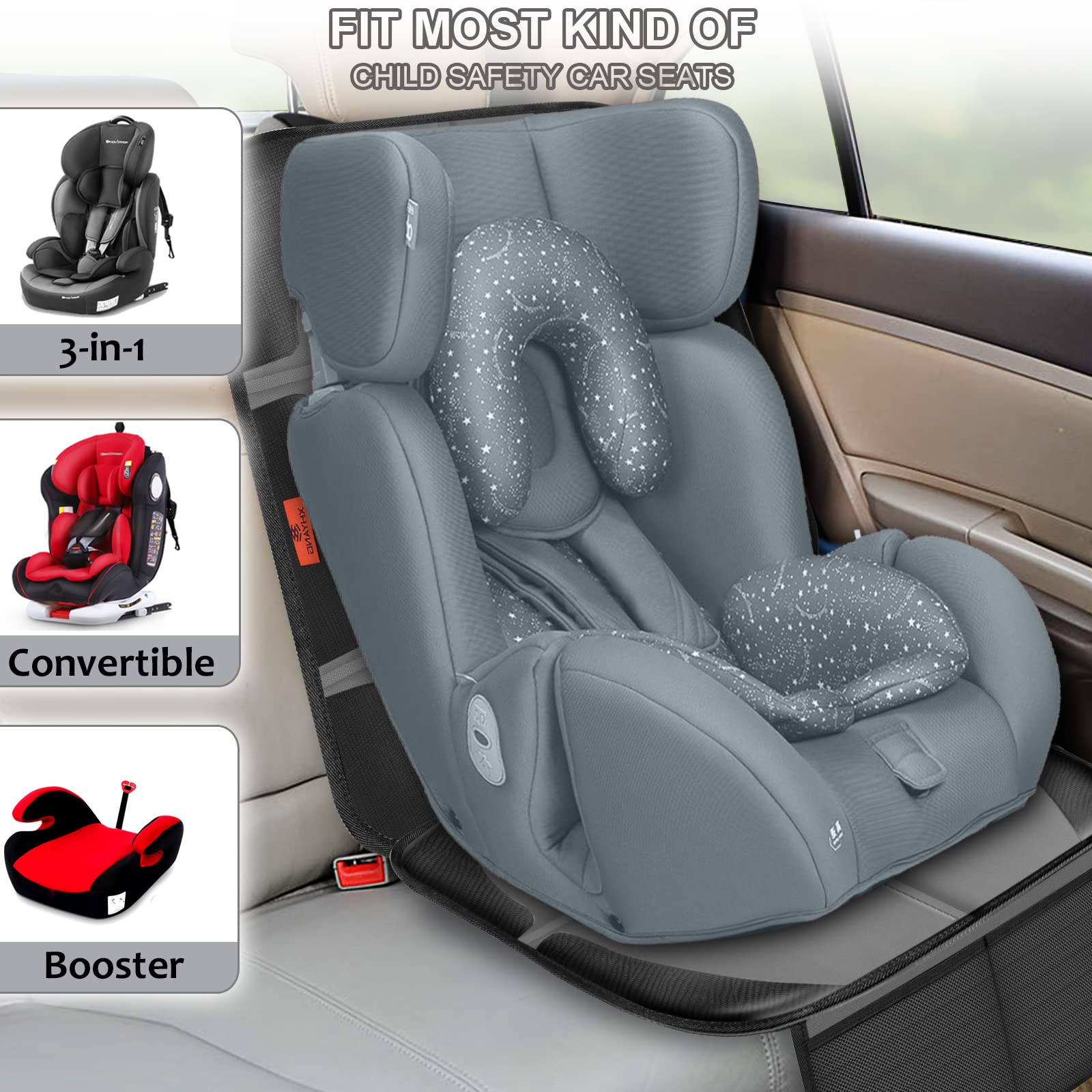 XHYANG Autositzschoner, 2 Stück, Autositzschoner, Baby-Autositzpolster, wasserdicht und langlebig, 600D-Gewebe, für Kindersitzmatte, Fahrzeug-Haustierbezug, 2 Aufbewahrungstaschen (2 Stück, grau)