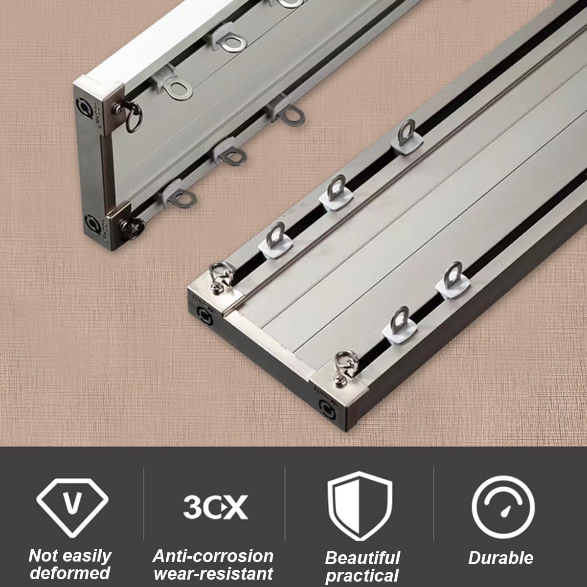 天井カーテントラックセット ダブルカーテントラック アルミカーテンポール ミュートローラー付き 間仕切り リビングルーム バスルーム