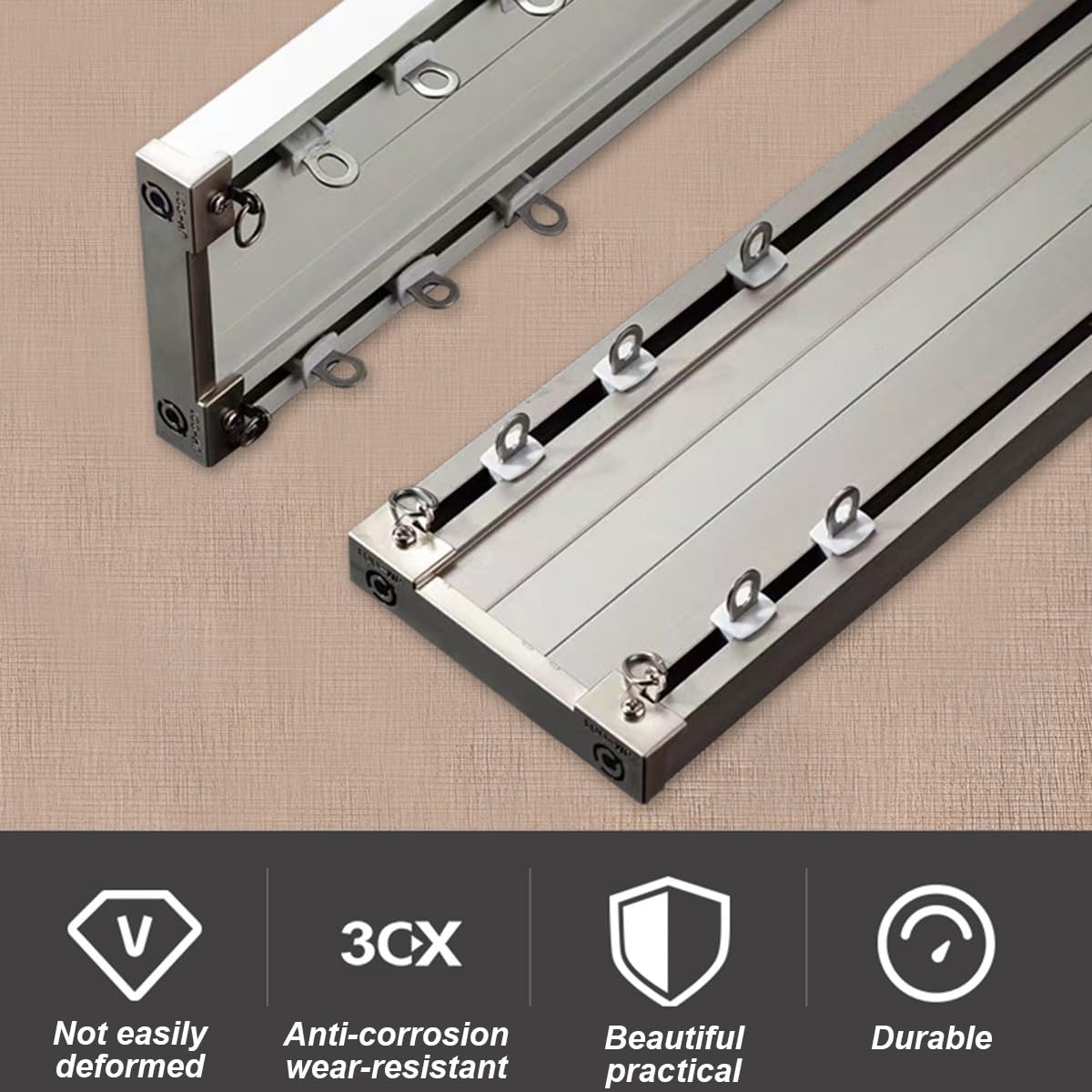 Ensemble de Rails à Rideaux pour Plafond, Rail à Double Rideau en Aluminium avec Rouleau Silencieux, Rail de Plafond pour cloison de séparation, Salon, Salle de Bain