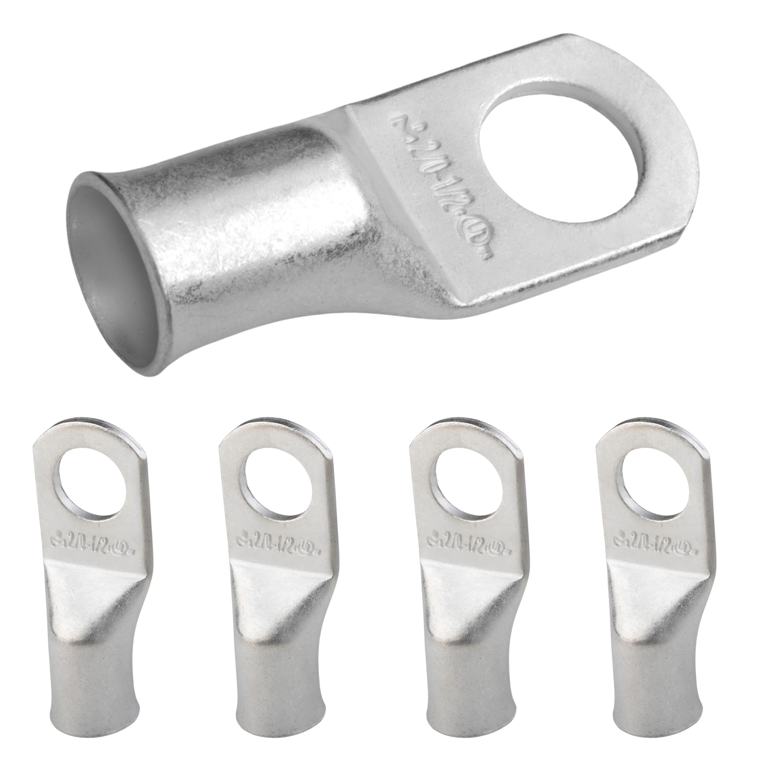 SELTERM 2/0 AWG (70 mm²) - 1/2" (M12) ⌀ Hole UL Marine Grade Wire Lugs, Battery Cable Ends, Tinned Copper Eyelets, Tubular Ring Terminal Connectors [B82] - 5 Pack — image 1