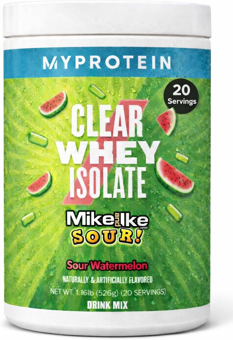 Clear Whey Isolate Protein Powder, 20 Servings (1.1lbs) Fruity Mike and IKE Sour Watermelon Drink Mix, 20g Protein per Serving, Daily Drink for Superior Performance