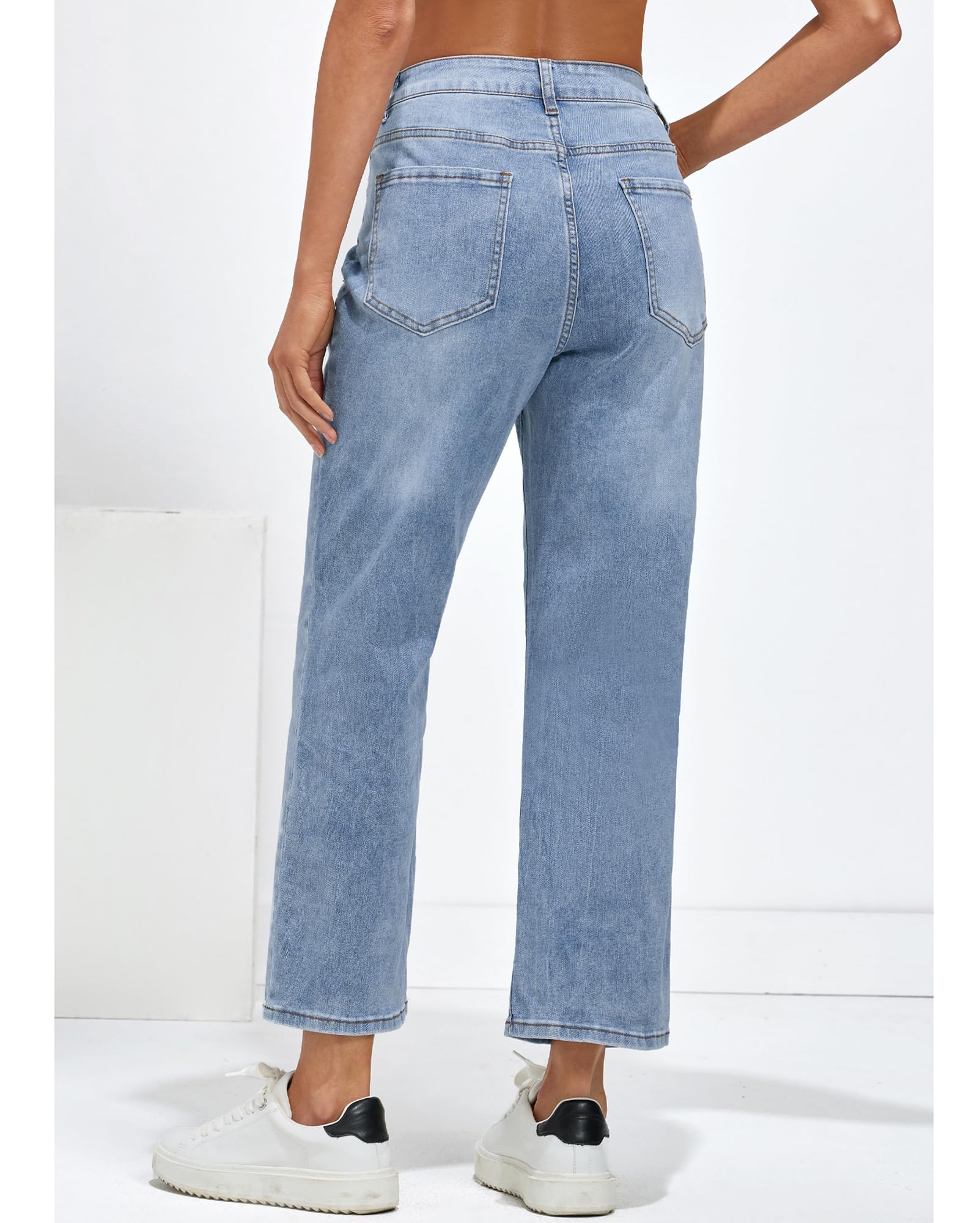 Vetinee Jean pour femme, taille haute, jambes larges, extensible, baggy, coupe droite