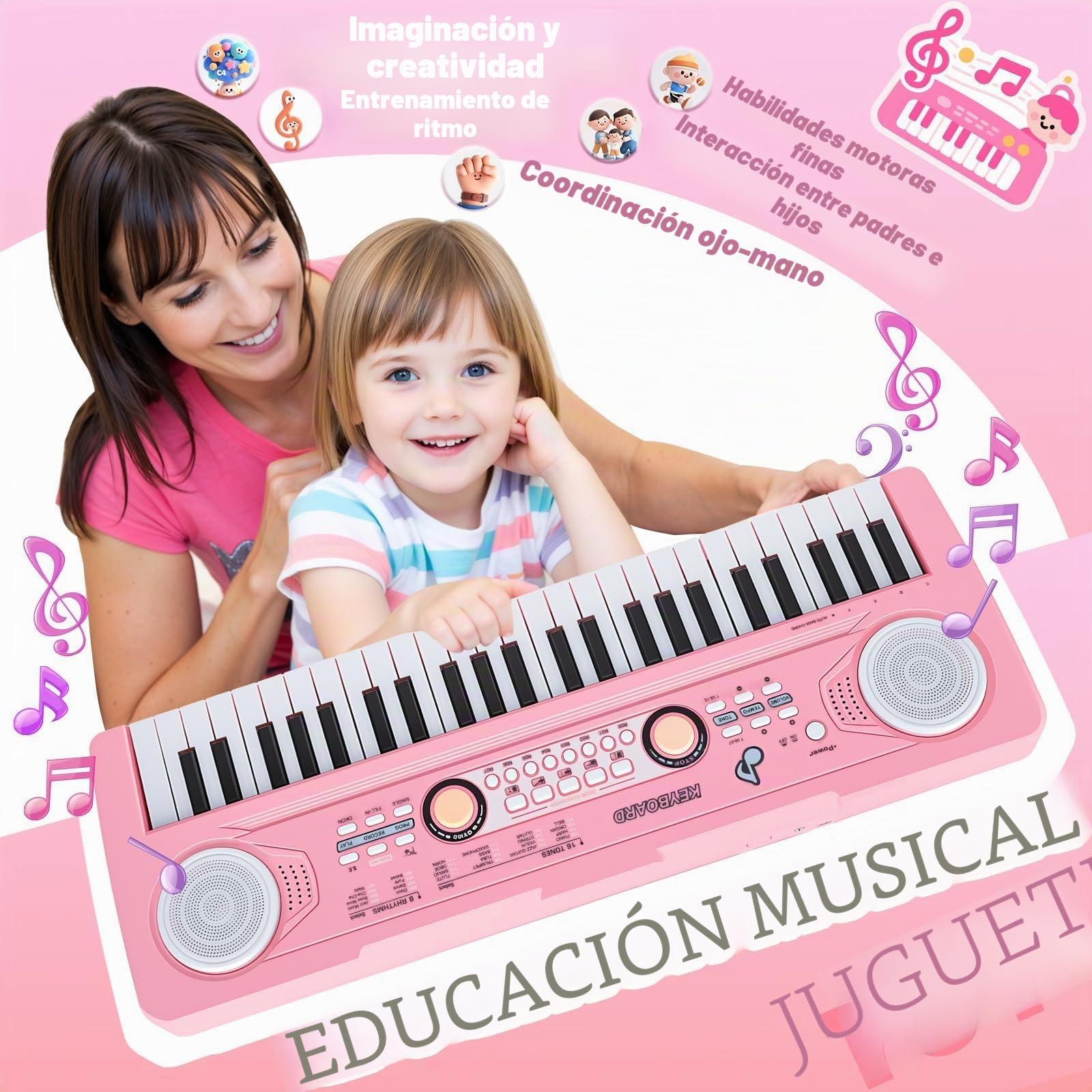 Piano Teclado Infantil Juguetes para Edades 3-5 49 Teclas Teclados Electrónicos con Micrófono Juguete Musical Regalos para Niños y Niñas de 3 4 5 6 7 Años