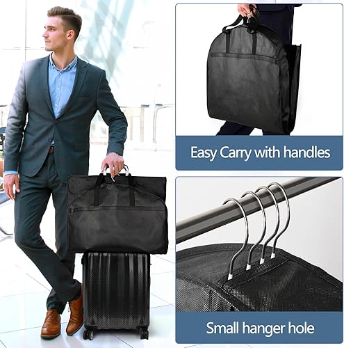 Miniatura 2 de Paquete de 3 bolsas de ropa de 43 pulgadas para almacenamiento en armario y bolsas de ropa de viaje para colgar ropa bolsa de traje con 2 bolsillos