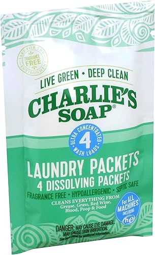 Miniatura 5 de Charlie's Soap Paquete de 2 paquetes de lavandería hipoalergénicos sin perfume, paquete de 2 (8 cargas totales)