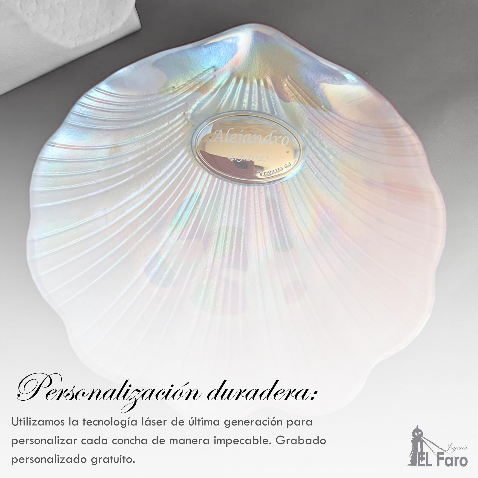 JOYERÍA EL FARO | Concha bautismal | Concha bautismal grabada | Grabado personalizado | Presentación en estuche premium | Un regalo para toda la vida — view 5