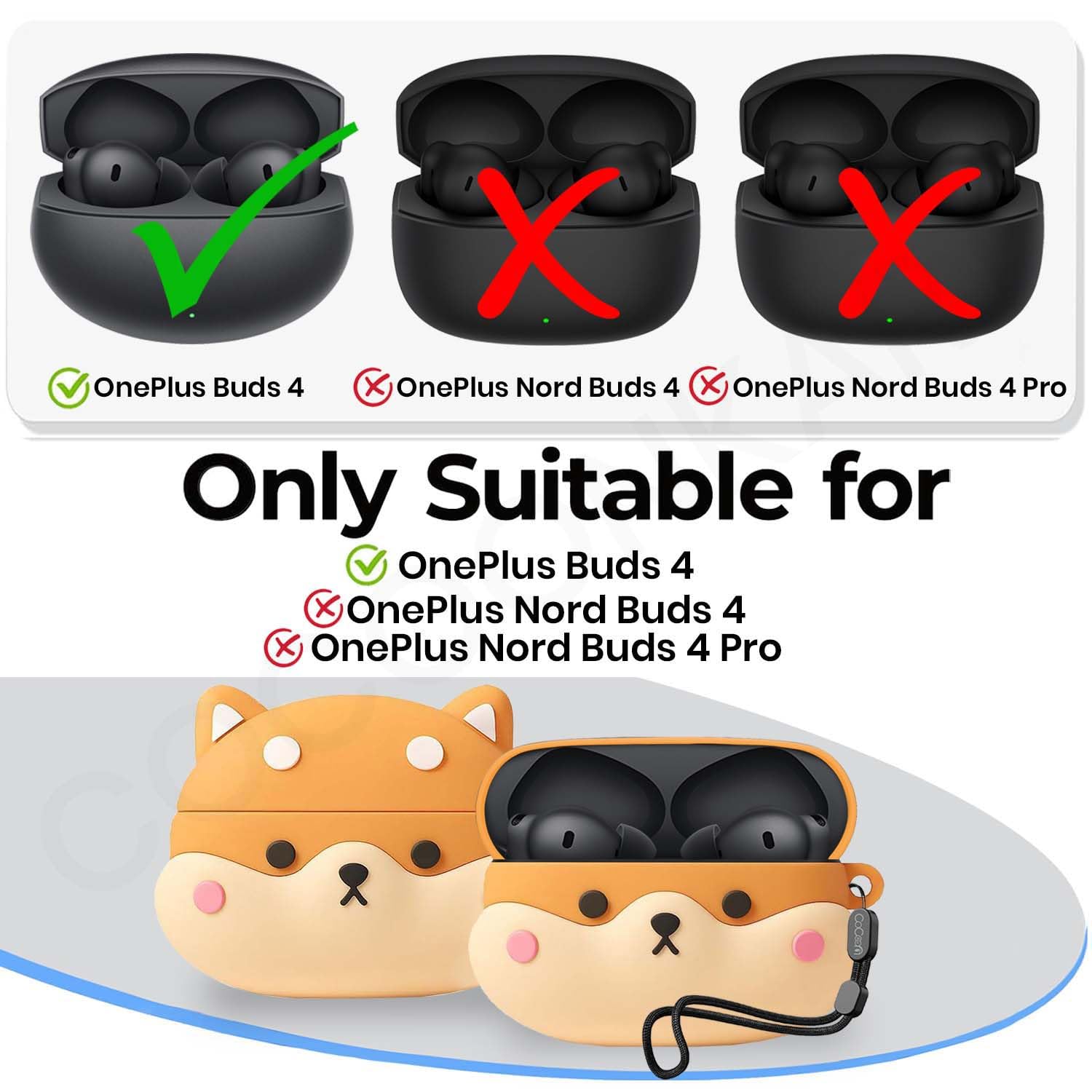 Soft Silicone Case Cover Compatible for OnePlus Buds 4 (Shiba, Lanyard) — Amazon image 2