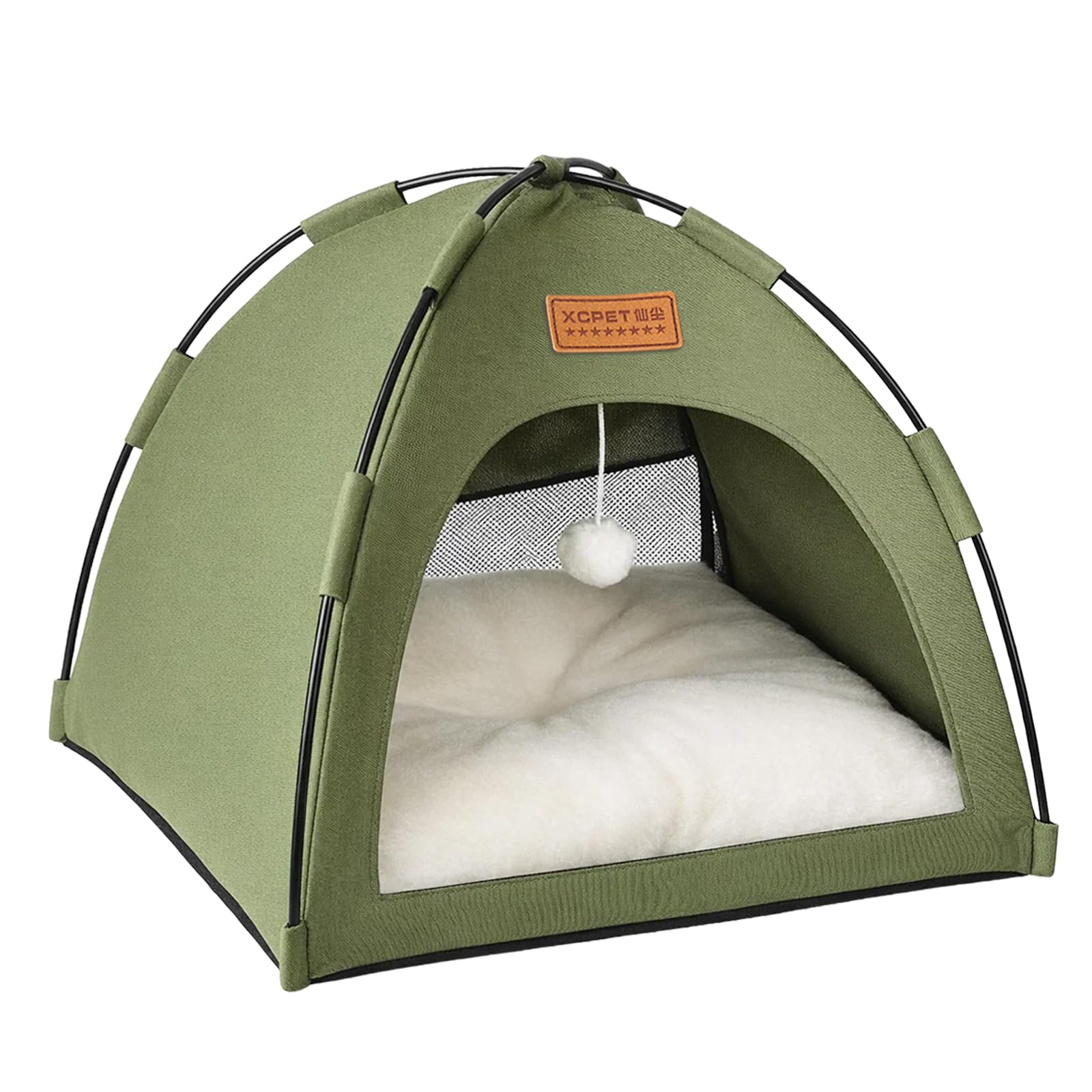 Cat Tent Cave Open Top Pet Kitten Tent Foldable Teepee with Removable Bed Mat for Small Dogs Cozy Monitoring Bed Portable Breathable House Bed Indoor Outdoor Travel (Green, 50 * 50 * 46cm)