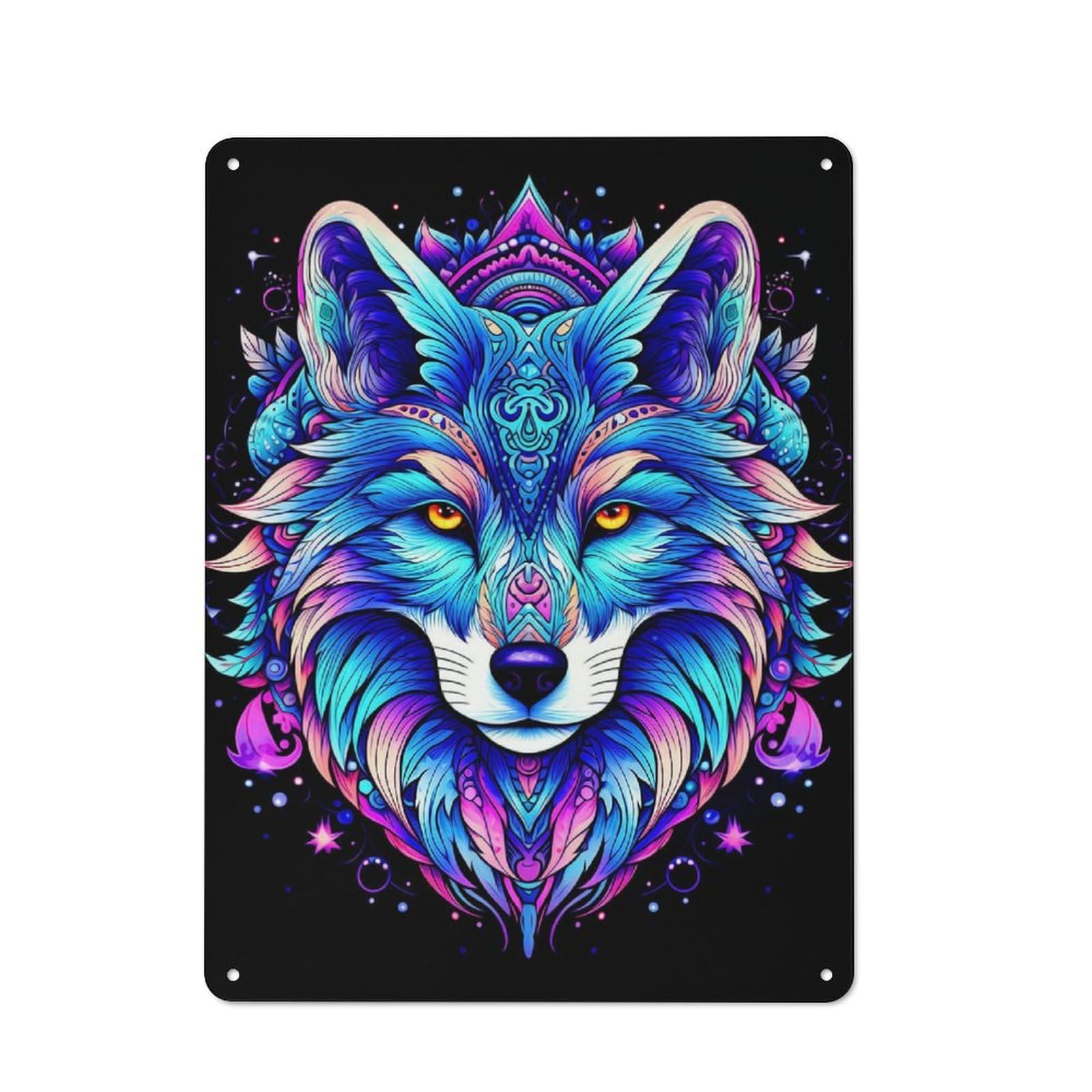 Junmoney Fantasy Wolf Tin Wall Plaque 40X30cm With For Guest Room Or Hallway, For Hallway Wall Decor Fans