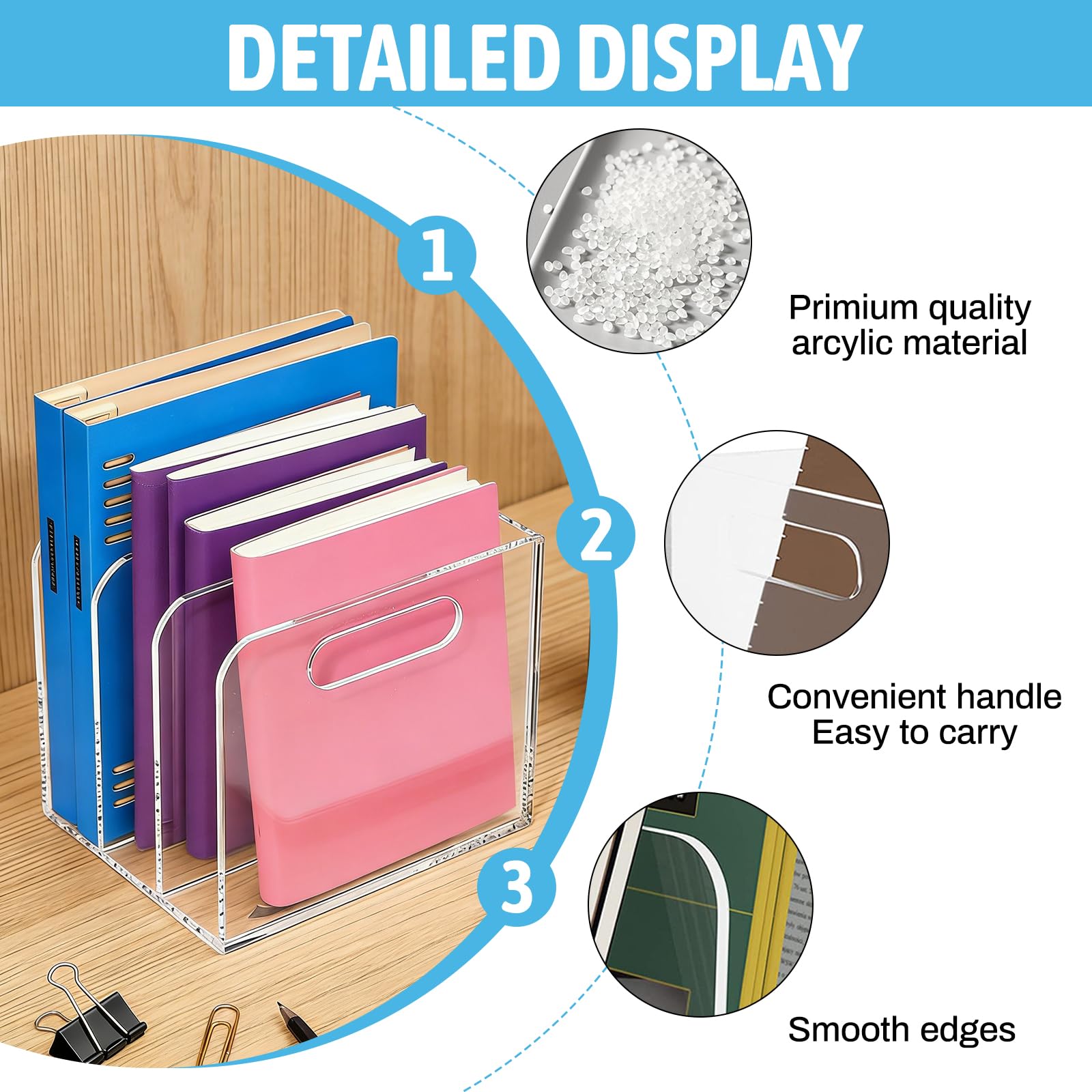 Stehsammler B5, Acryl Zeitschriftensammler mit 3 Fächer Aktenmagazinhalter Stehordner Transparenter Schreibtisch Briefhalter für Büro Zuhause Schule
