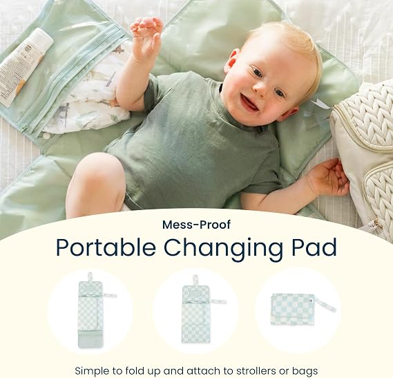 Tiny Twinkle Portable Diaper Changing Pad | Waterproof, Wipeable & Compact Baby Changing Pad for Travel | Smart Wipes Pocket & Organized Storage| Newborn Shower Gift (Bows)