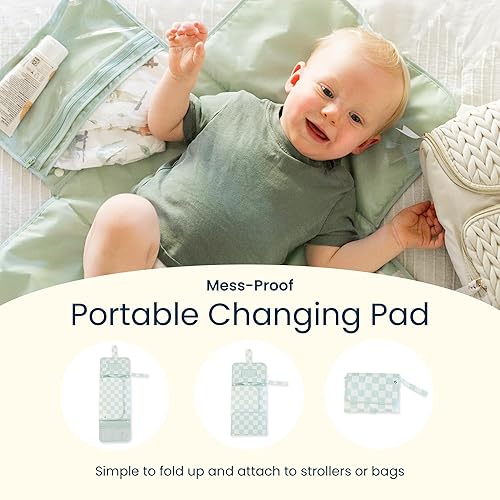 Miniatura 9 de Tiny Twinkle Cambiador de pañales portátil, plegable, impermeable, cambiador portátil para viajes, cambiador de bebé con bolsillo inteligente para
