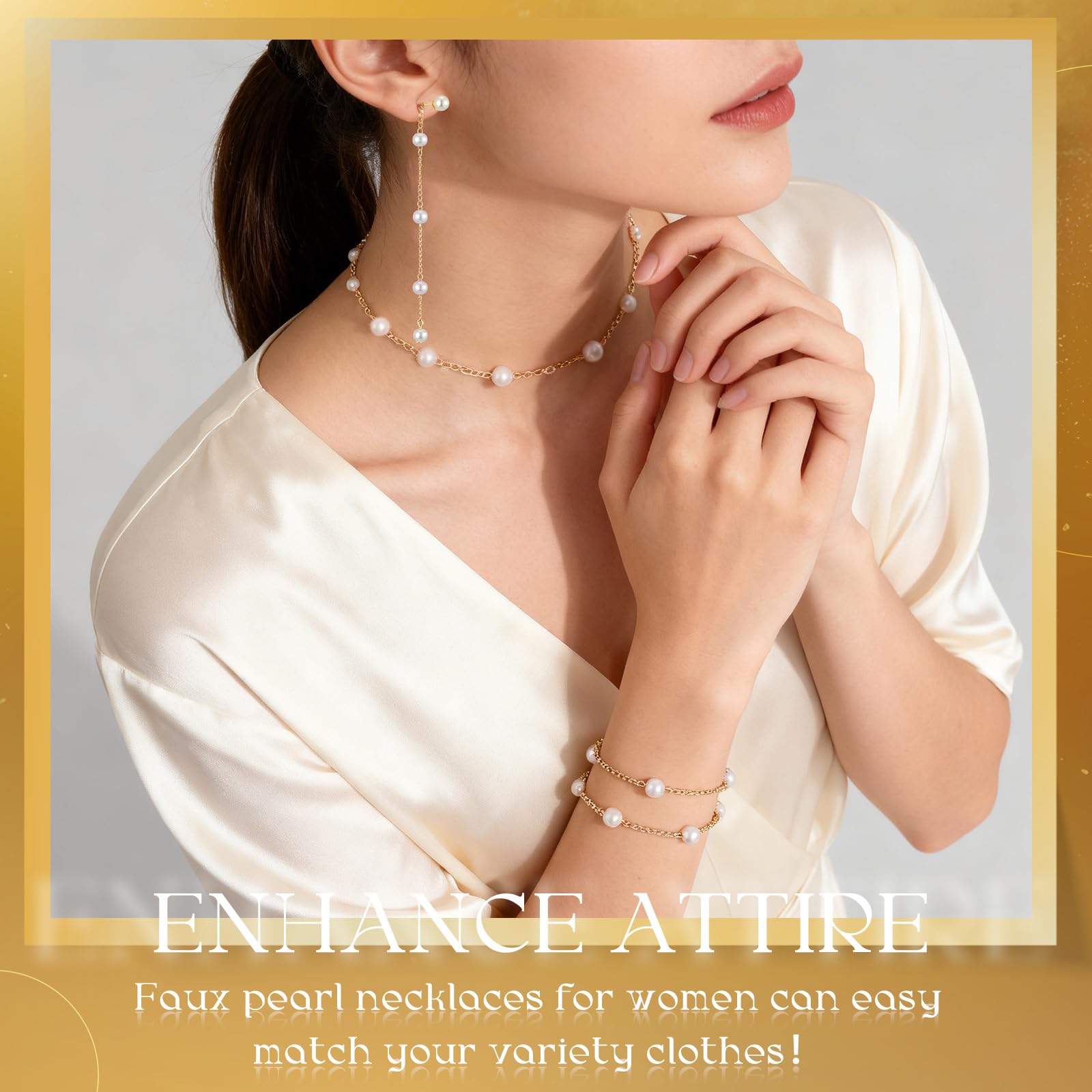 Gold Jewelry Set for Women Pearl Necklaces Pearl Bracelets Dainty Drop Earrings Gift for Wedding Bride Bridesmaids Christmas Valentine's Day Jewelry Boho Prom Accessories