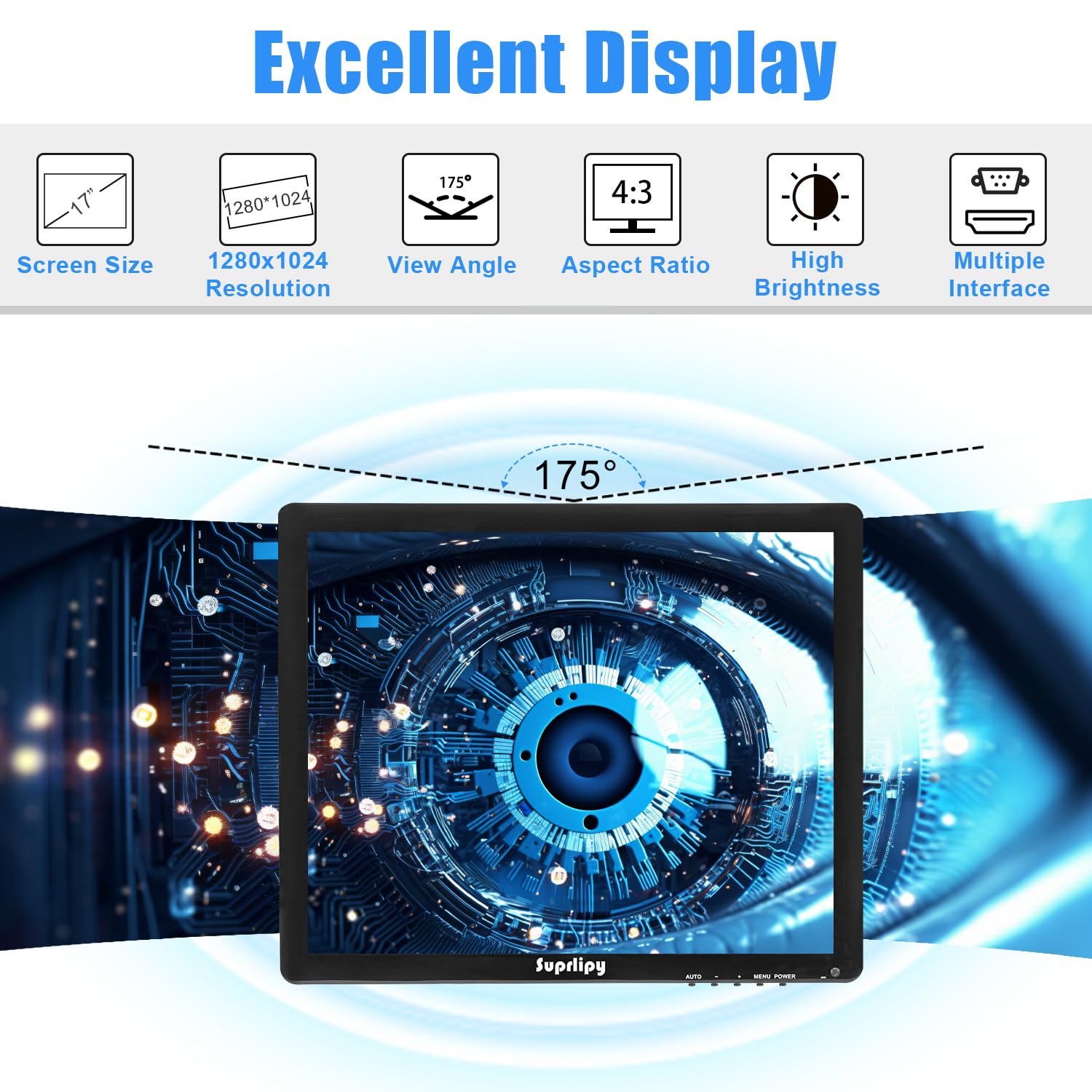 Schermo touch screen da 17 pollici, 1280 x 1024, supporto HDMI, VGA, AV, USB, BNC, 10 punti tattili, capacitivo, TFT LED, monitor per PC portatile, Xbox, PS5, PS4, Switch POS, sistemi