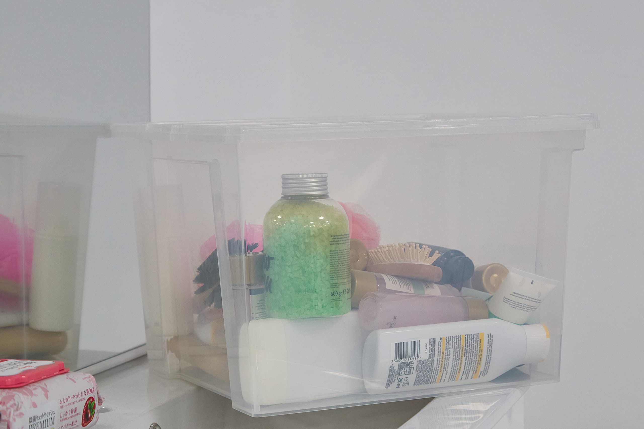 Iris Ohyama Vielseitige Aufbewahrungsbox mit Deckel, Stapelboxen, 30L, 6er-Set, Transparent, Stapelbar, Plastik, Für Schrank, Regale, Organisation, Kleidung, Bettlaken, Plastikbox mit Deckel, USB-M