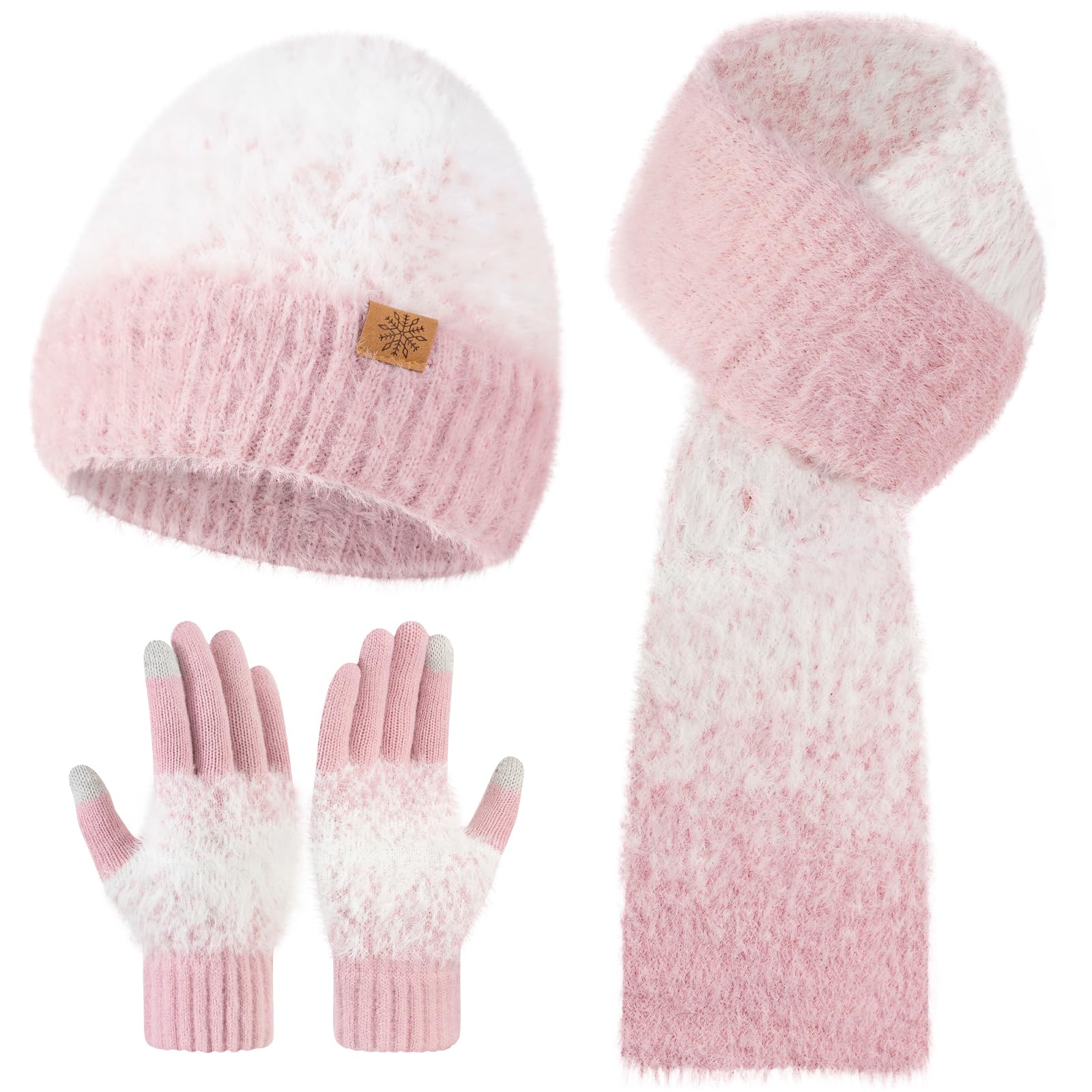 Winter Beanie Hat Scarf Gloves Set for Women, Warm Soft Knit Skull Cap Long Scarf Touchscreen Gloves 3 in 1 Set-image-40