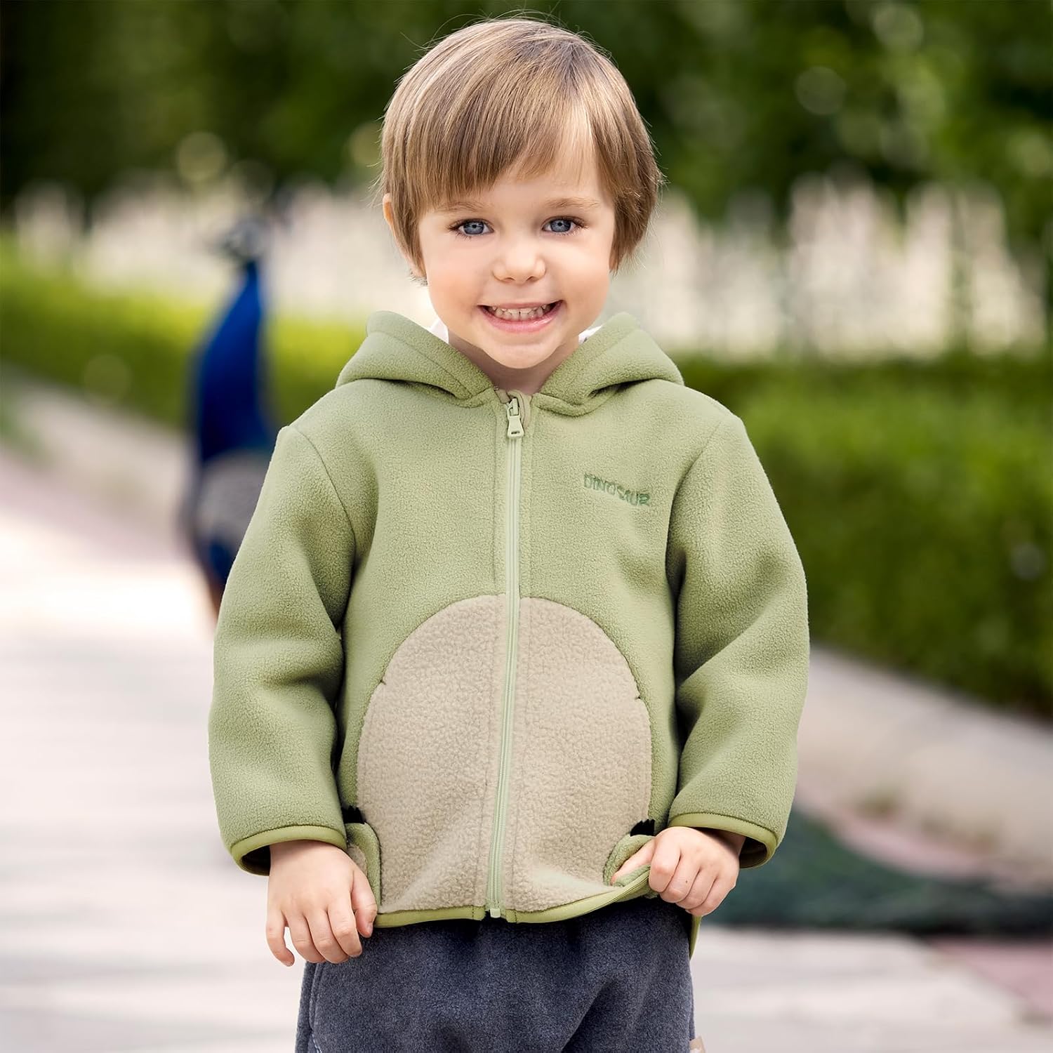 DAVE&BELLA Toddler Fleece Jacket, Baby Boys Girls Animal-shaped Hooded Zipper Long Sleeve Warm Spring Autumn Outerwear Coat