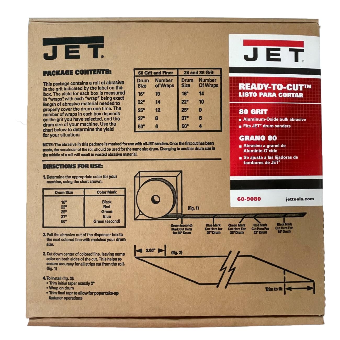 JET Ready-to-Cut Sandpaper, 80 Grit, 3" Wide (60-9080)