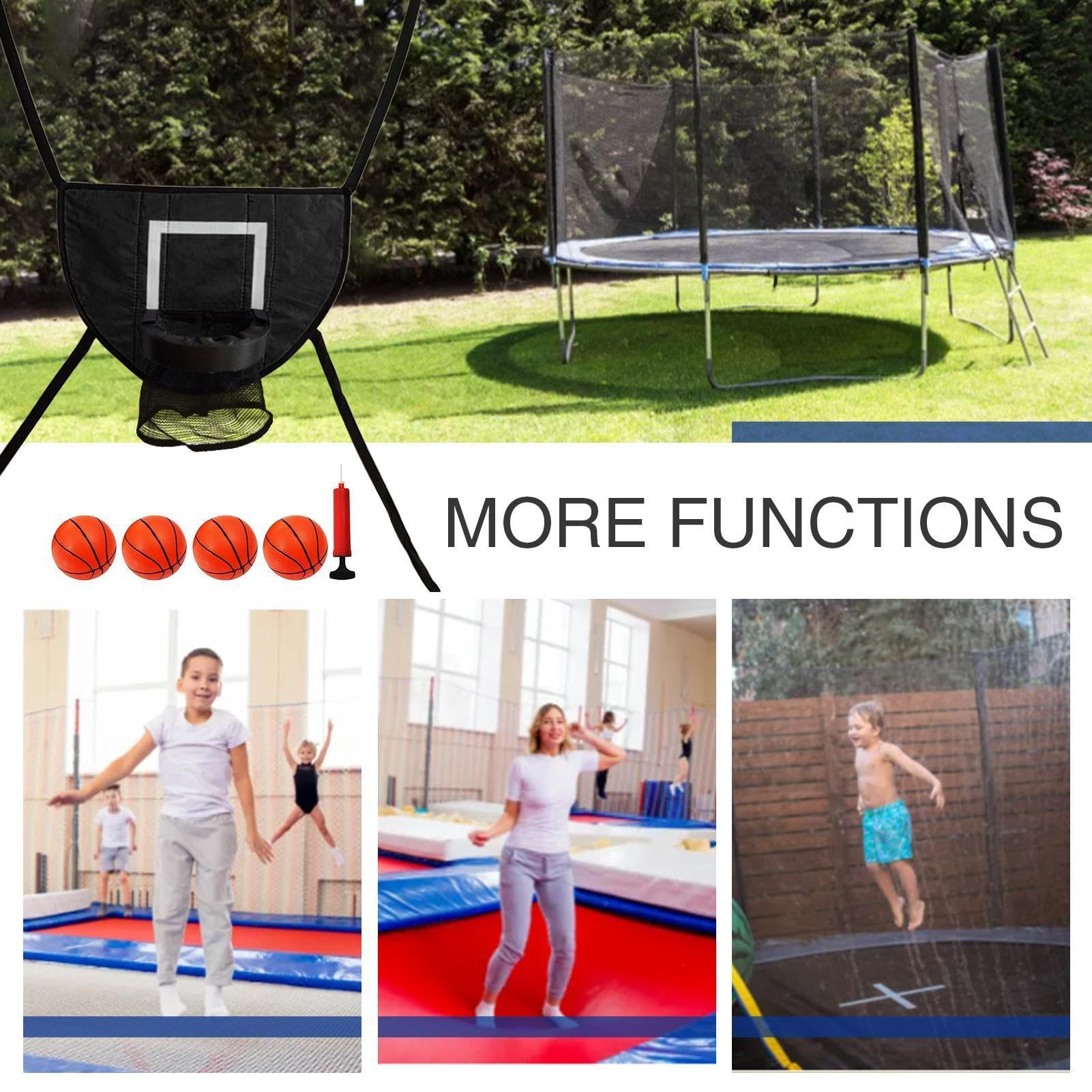 Trampolin-Basketballkorb – 49,29 cm verstellbarer Rebounder mit 4 Bällen und Pumpe im Lieferumfang enthalten, Trampolin-Hoop, PVC-Basketball-Set – für Kinderspielplatz-Spaß