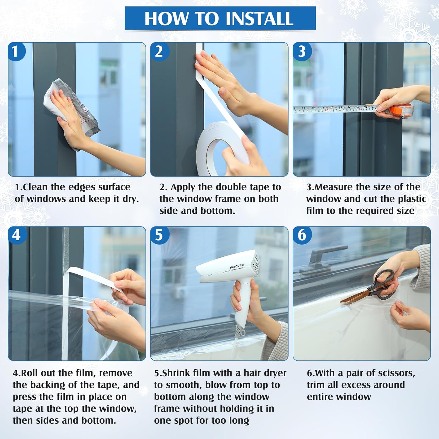 Frienda 2 Roll Window Insulation Kit for Winter Each Roll 62 x 210 Indoor Window Plastic Insulation Kit with Double Sided Tape Waterproof Winterizing Shrink Film Covering for 10 Pcs 3 x 5 Ft Windows